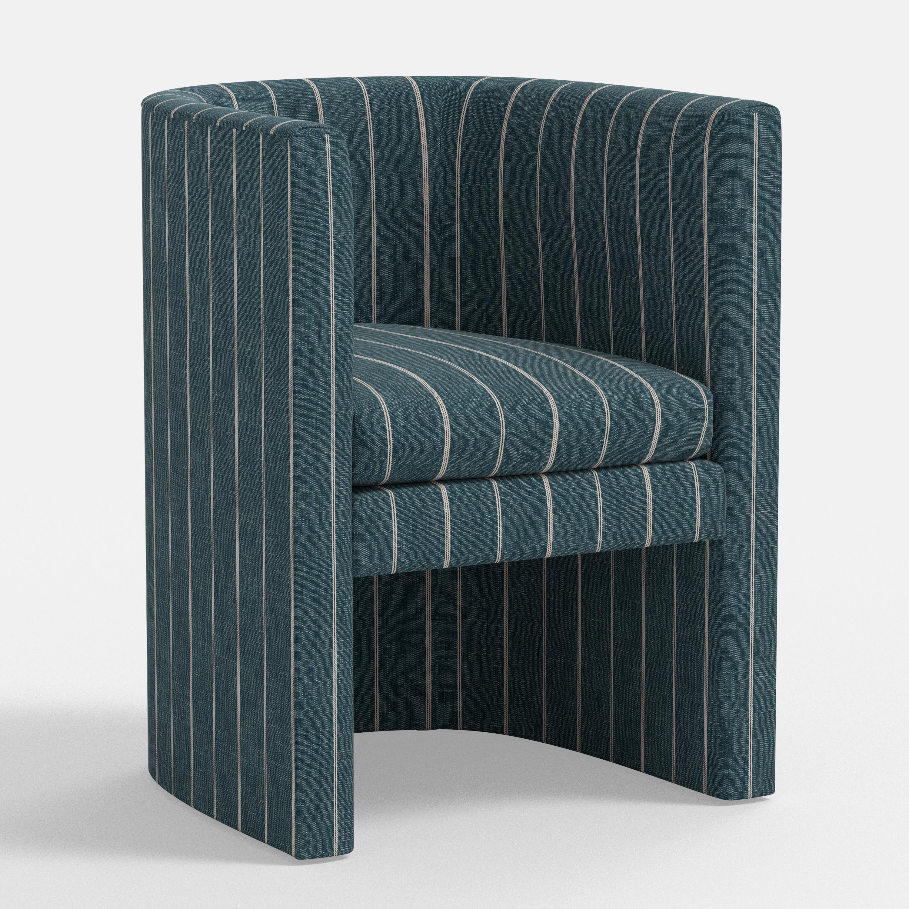 Blue striped armchair on a white background