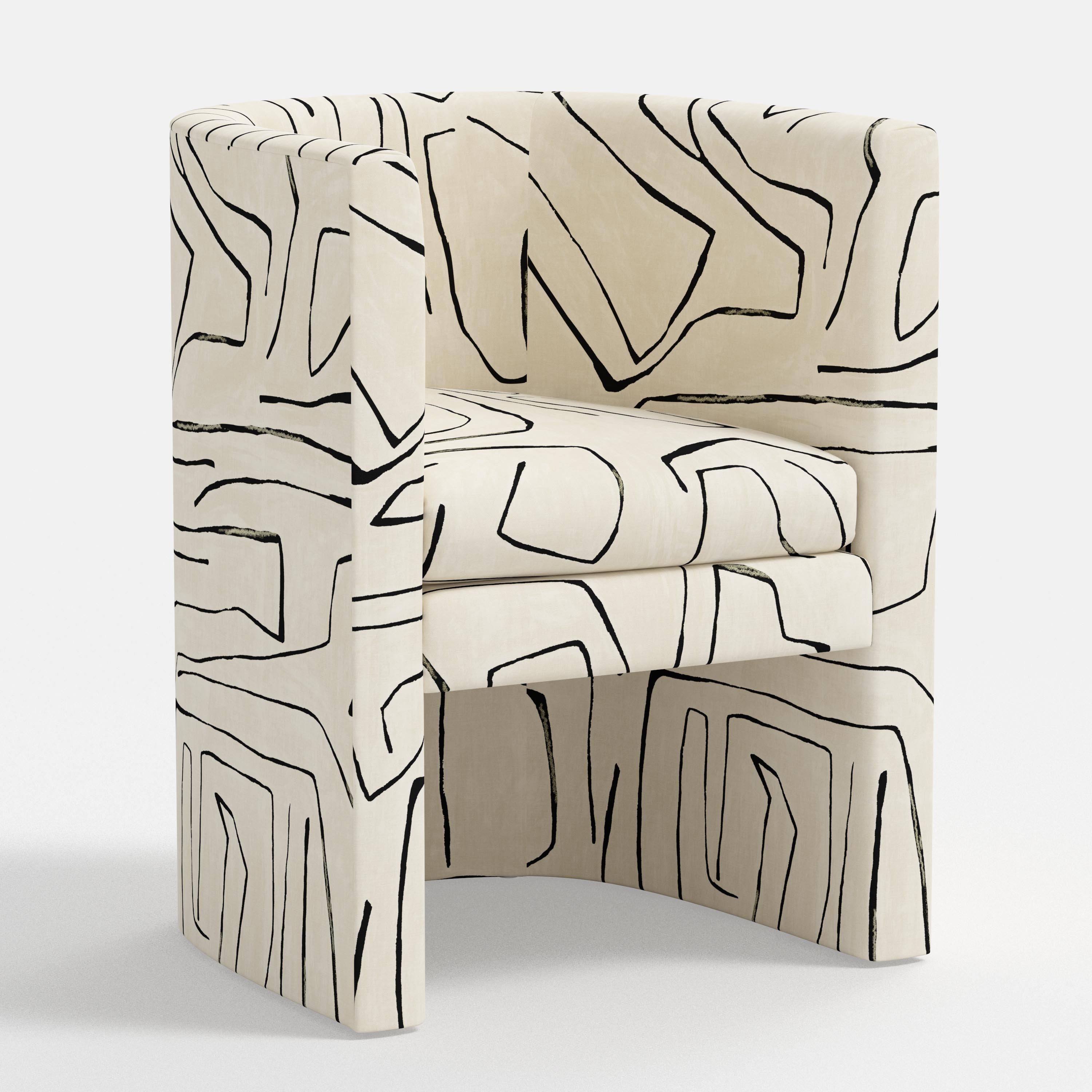 Chair with abstract black line design on white background