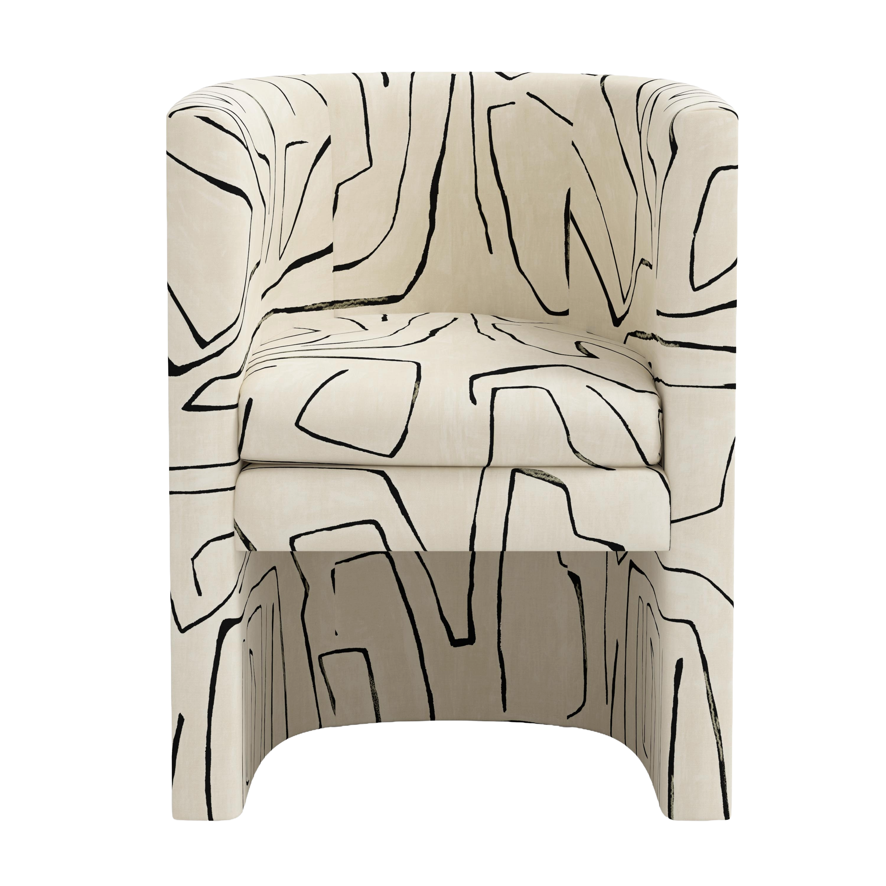 Chair with abstract black line design on white background