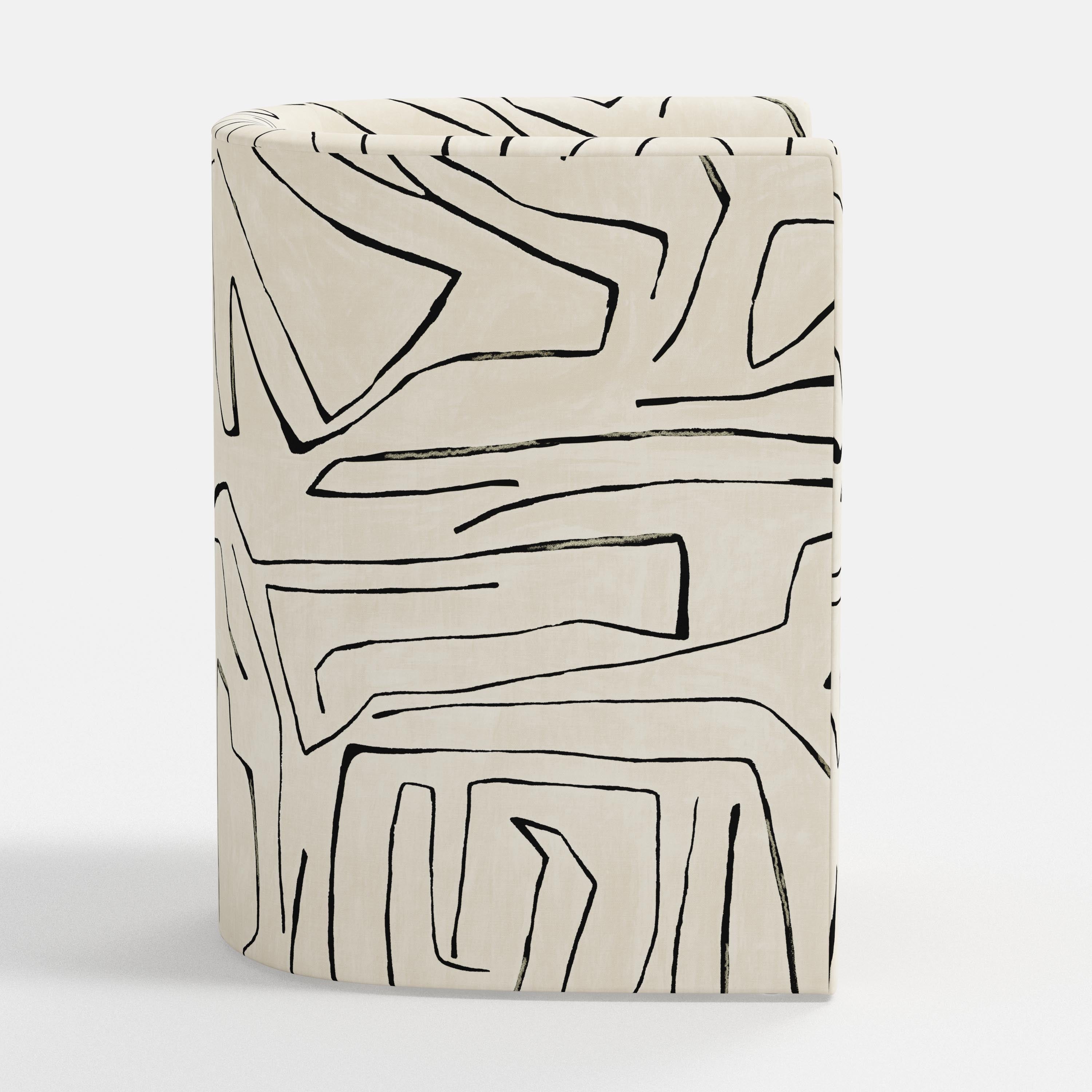 Chair with abstract black line design on white background