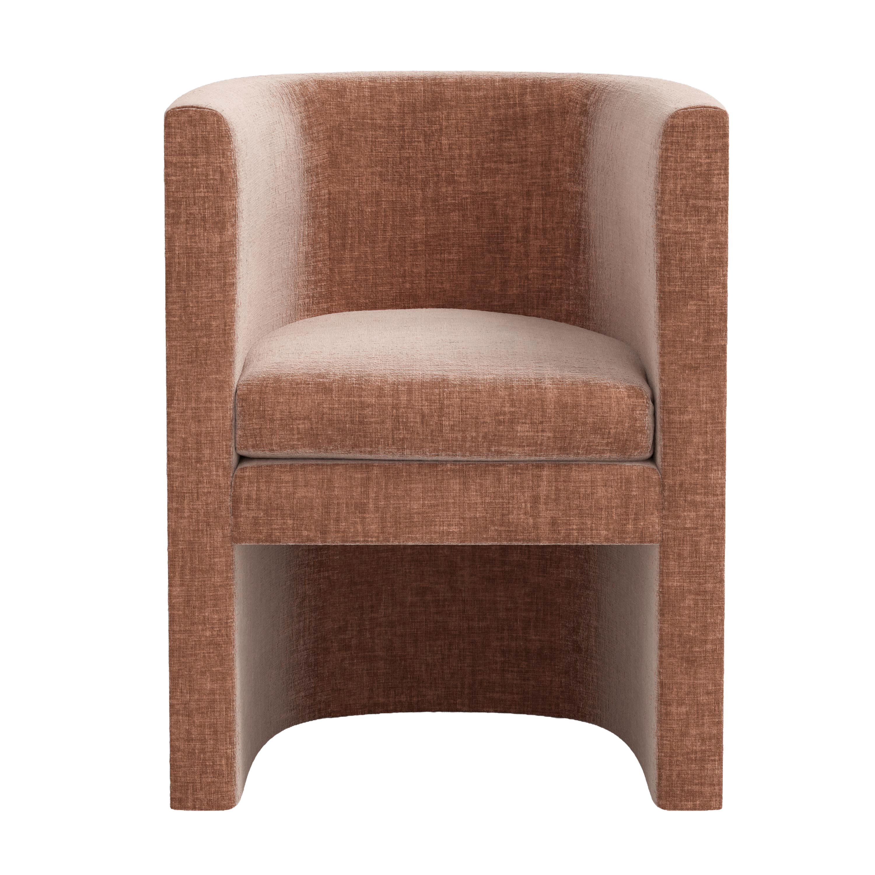 Brown armchair with beige cushion on a white background