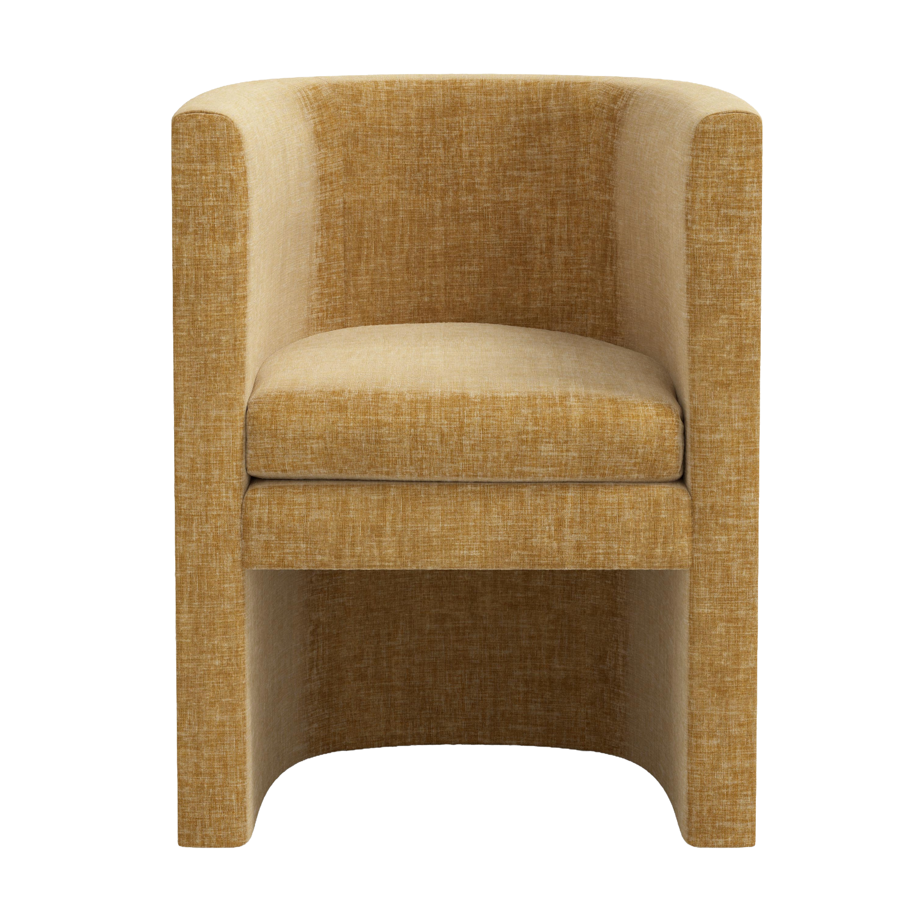 Brown armchair with beige cushion on a white background