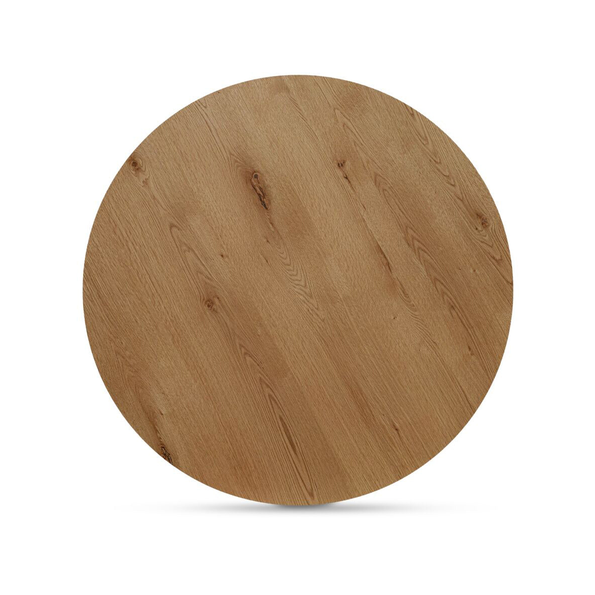 Round wooden dining table top on a white background