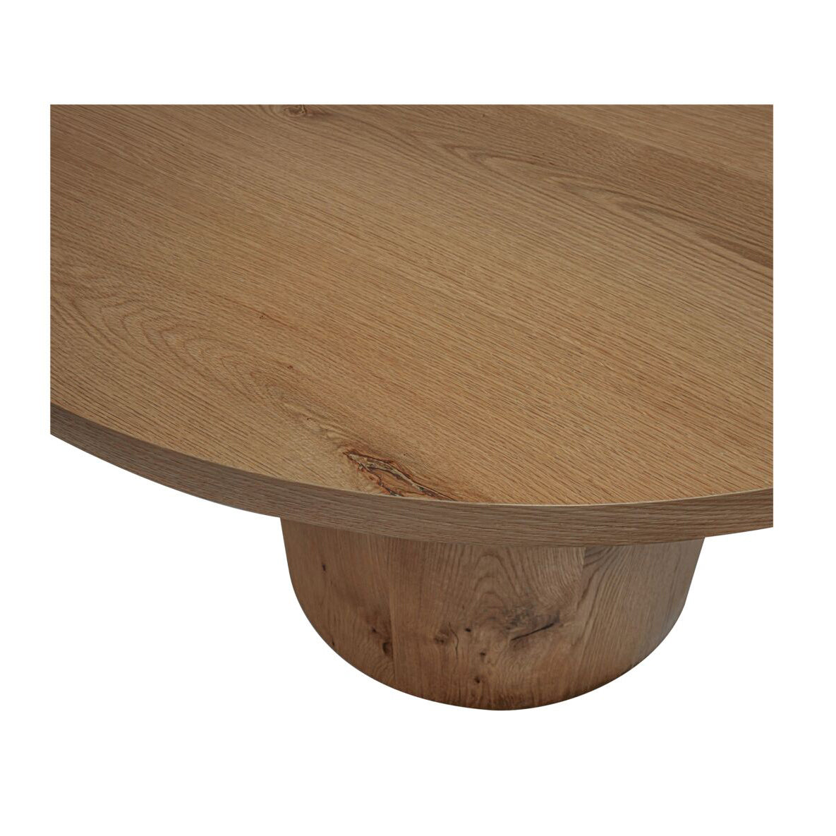 Wooden table with a round base on a white background