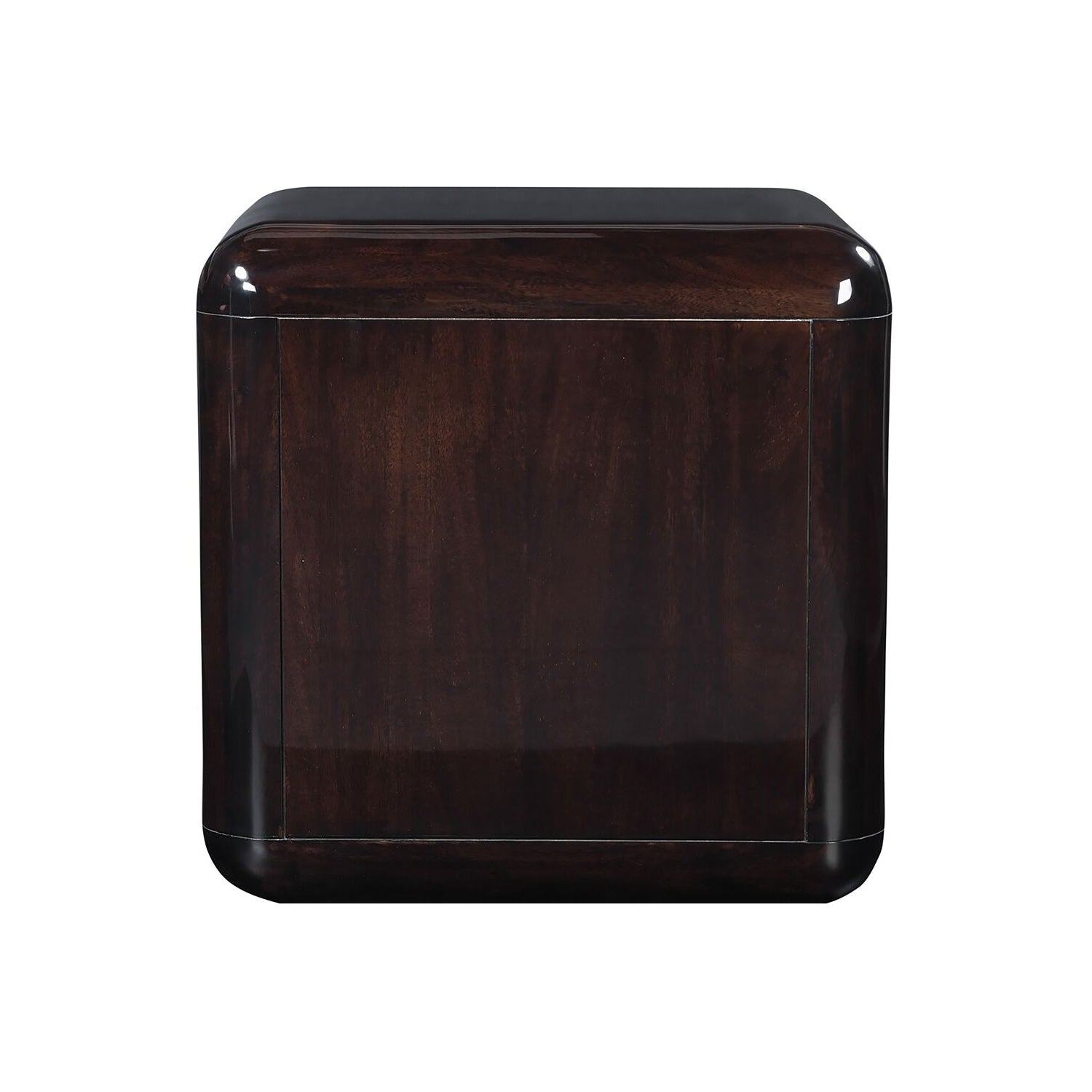 Dark brown glossy nightstand back on a white background