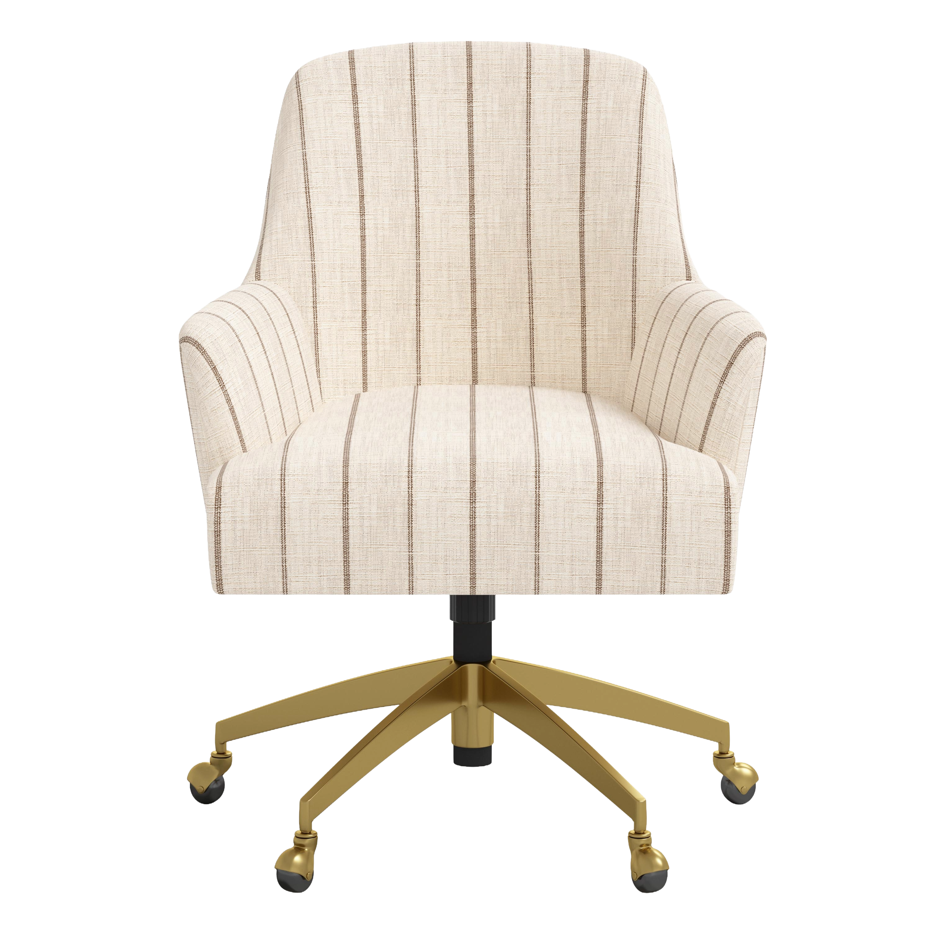 White striped office chair with gold base on a white background
