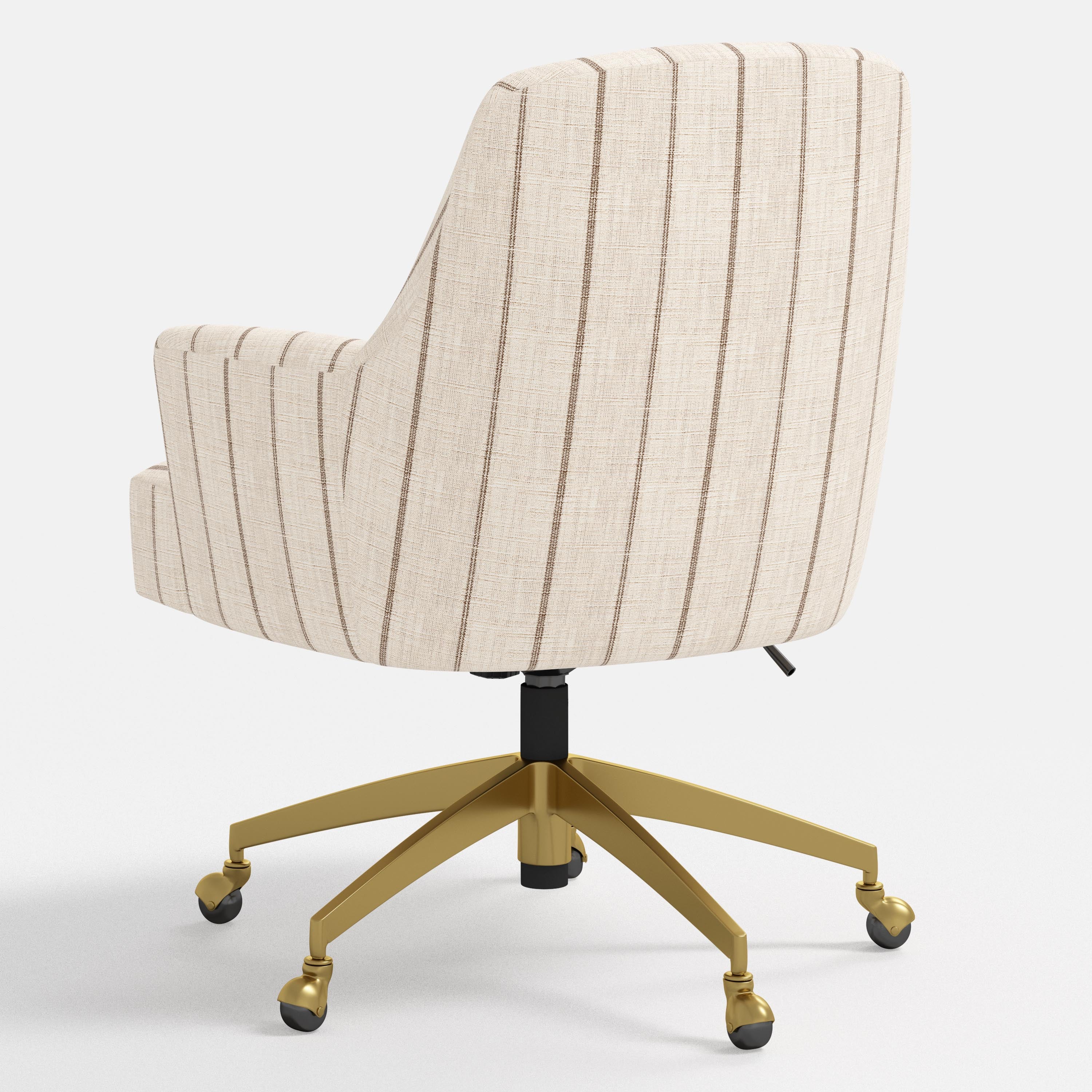 White striped office chair with gold base on a white background
