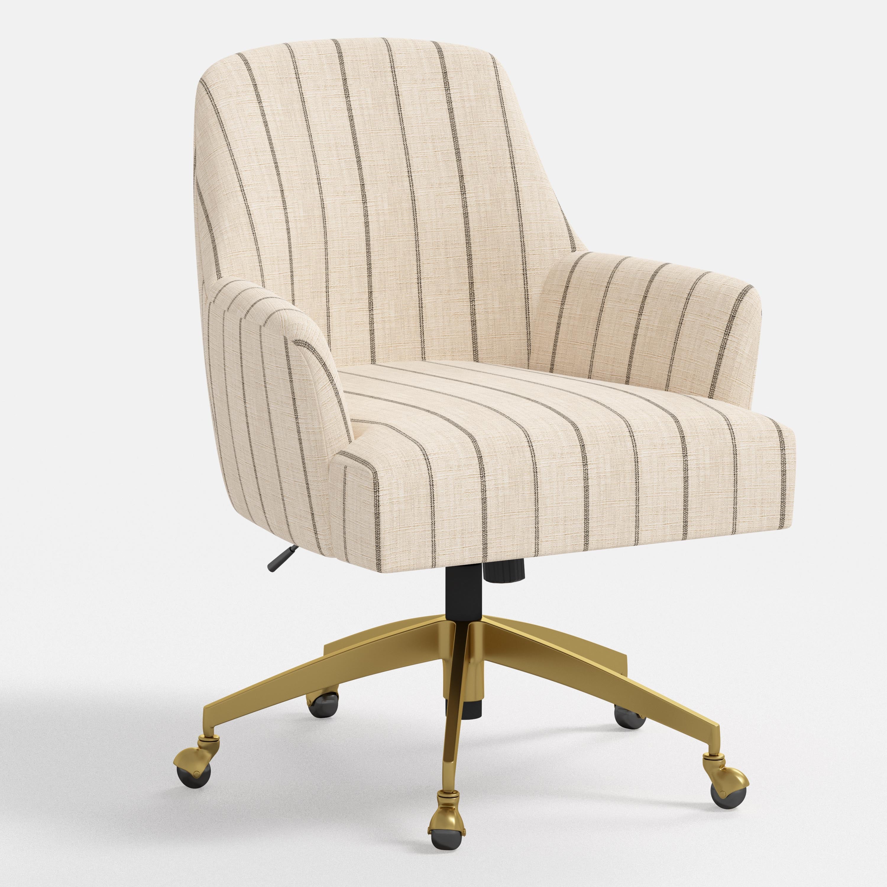 White striped office chair with gold base on a white background
