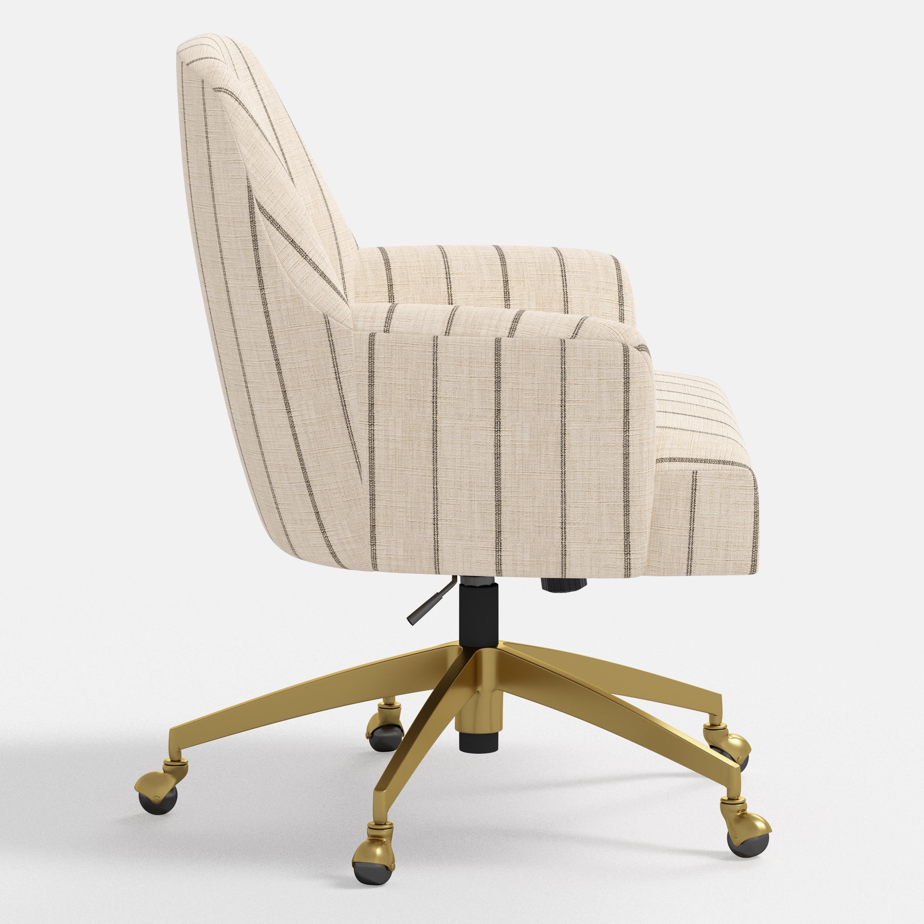 White striped office chair with gold base on a white background