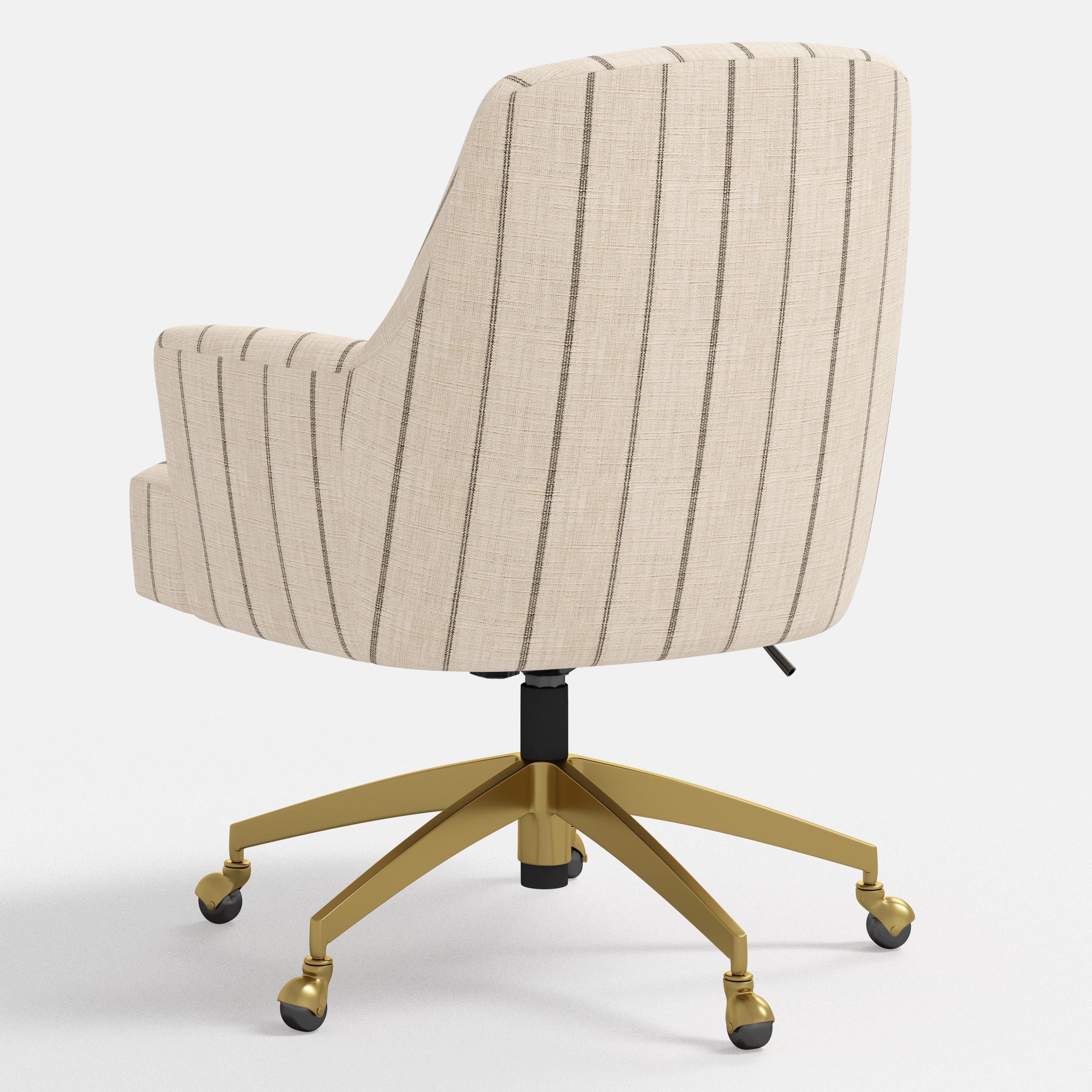 White striped office chair with gold base on a white background