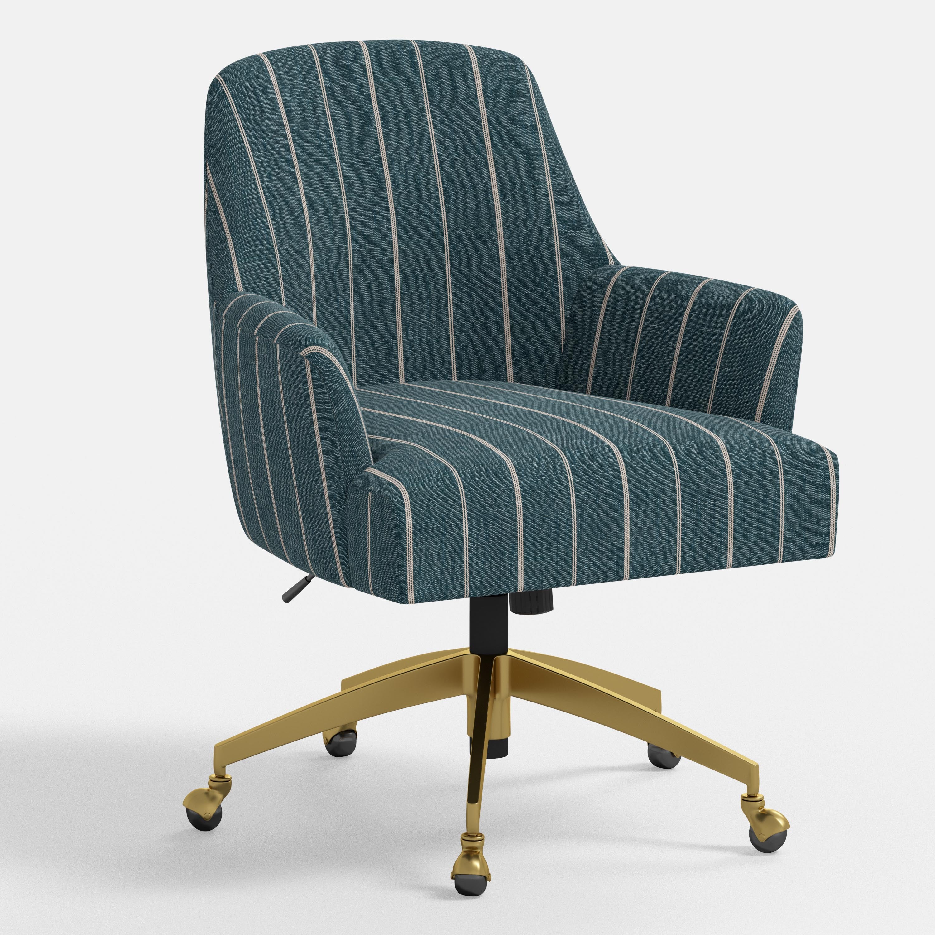 Blue striped office chair with gold base on a white background