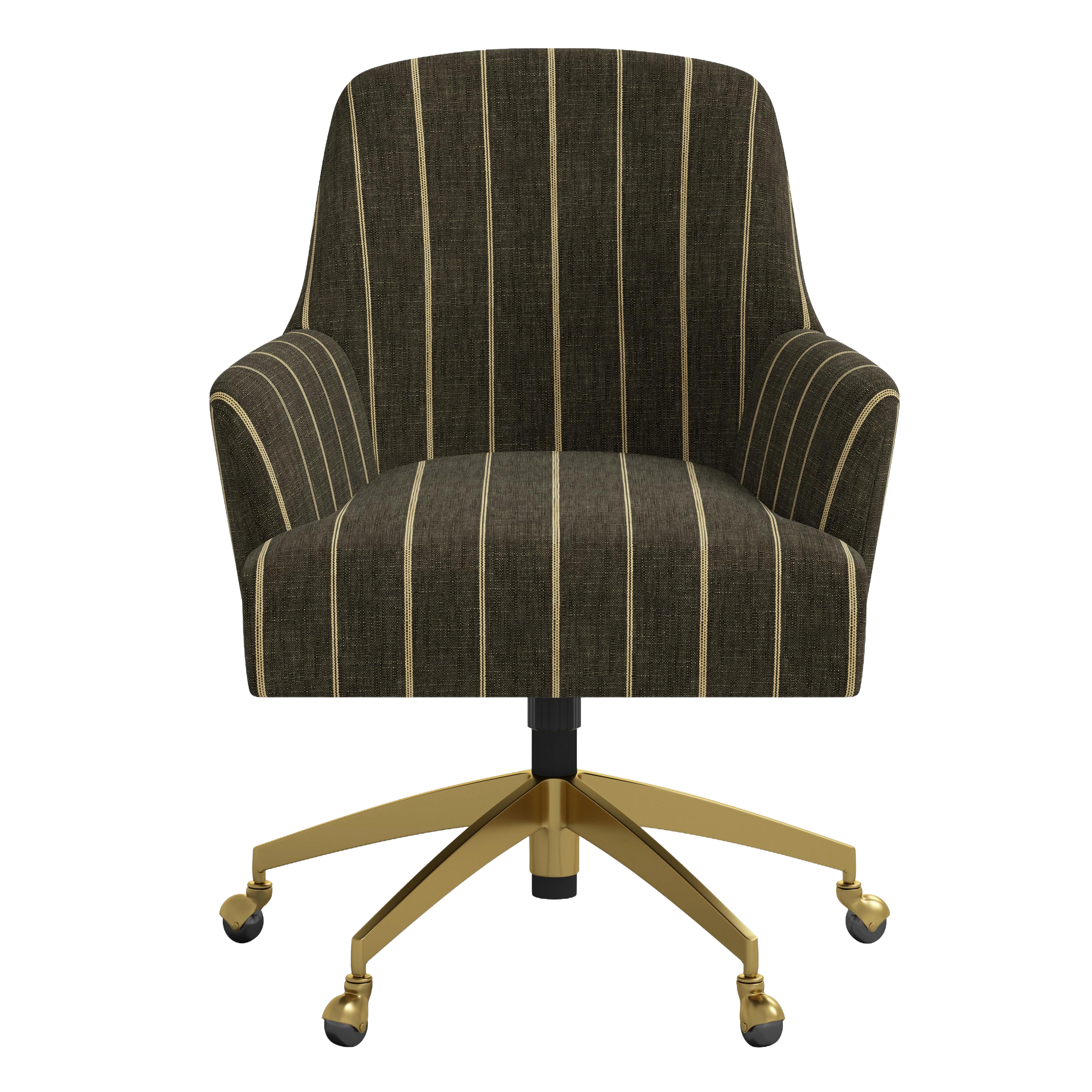 Chair with brown striped fabric and gold base on a white background