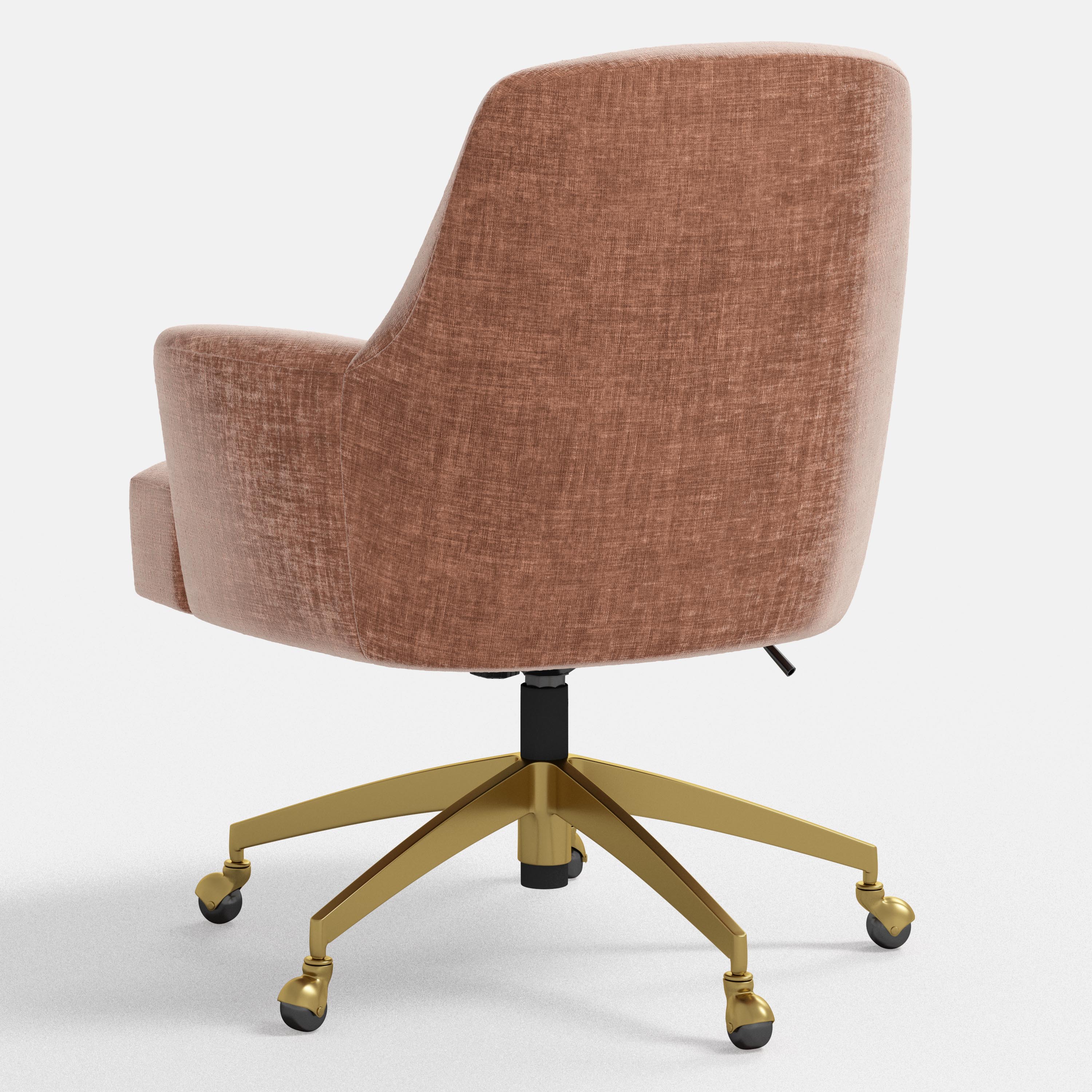 Brown office chair with gold swivel base on a white background