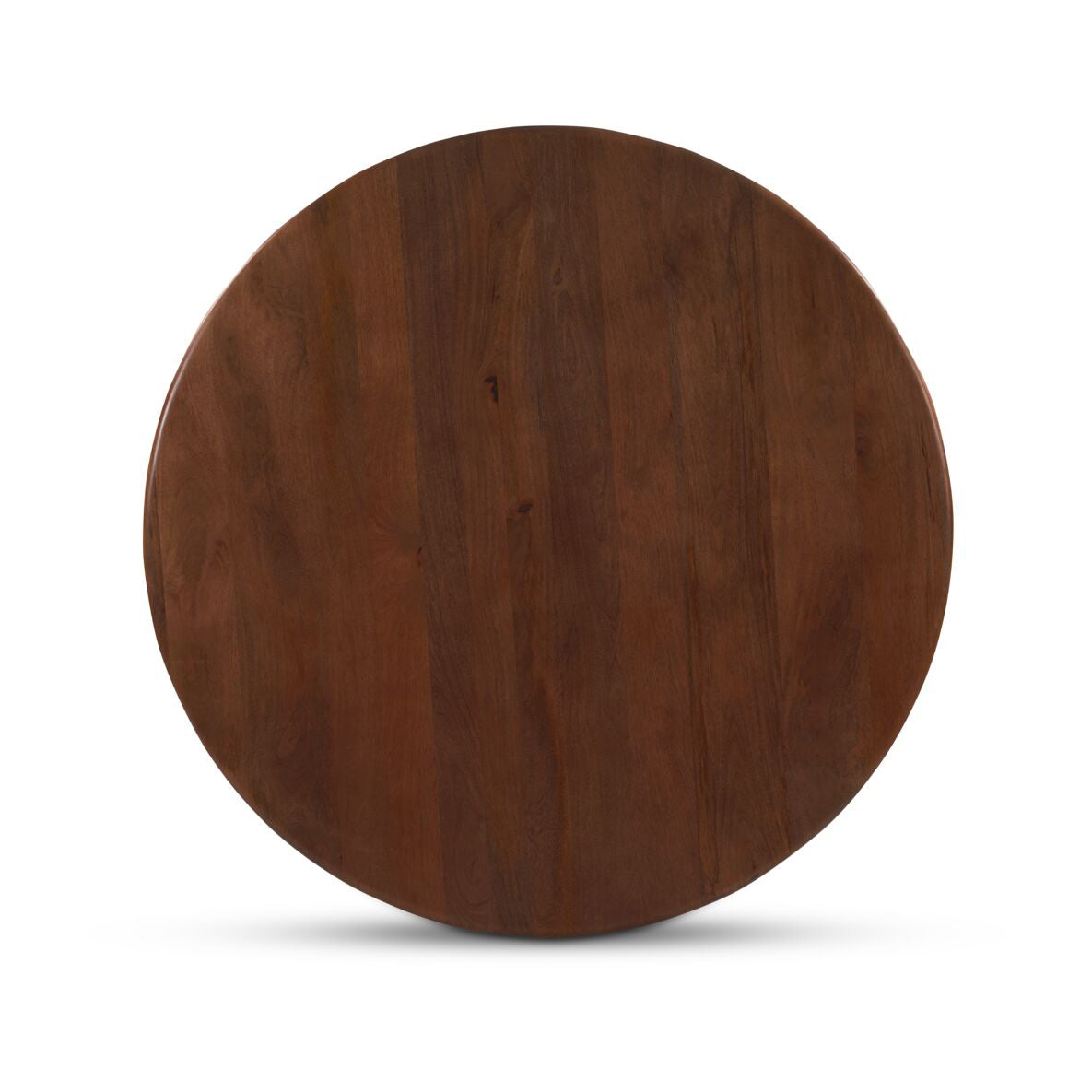 A round wooden table top with a rich dark brown finish and visible wood grain, shown from a top-down perspective on a white background.