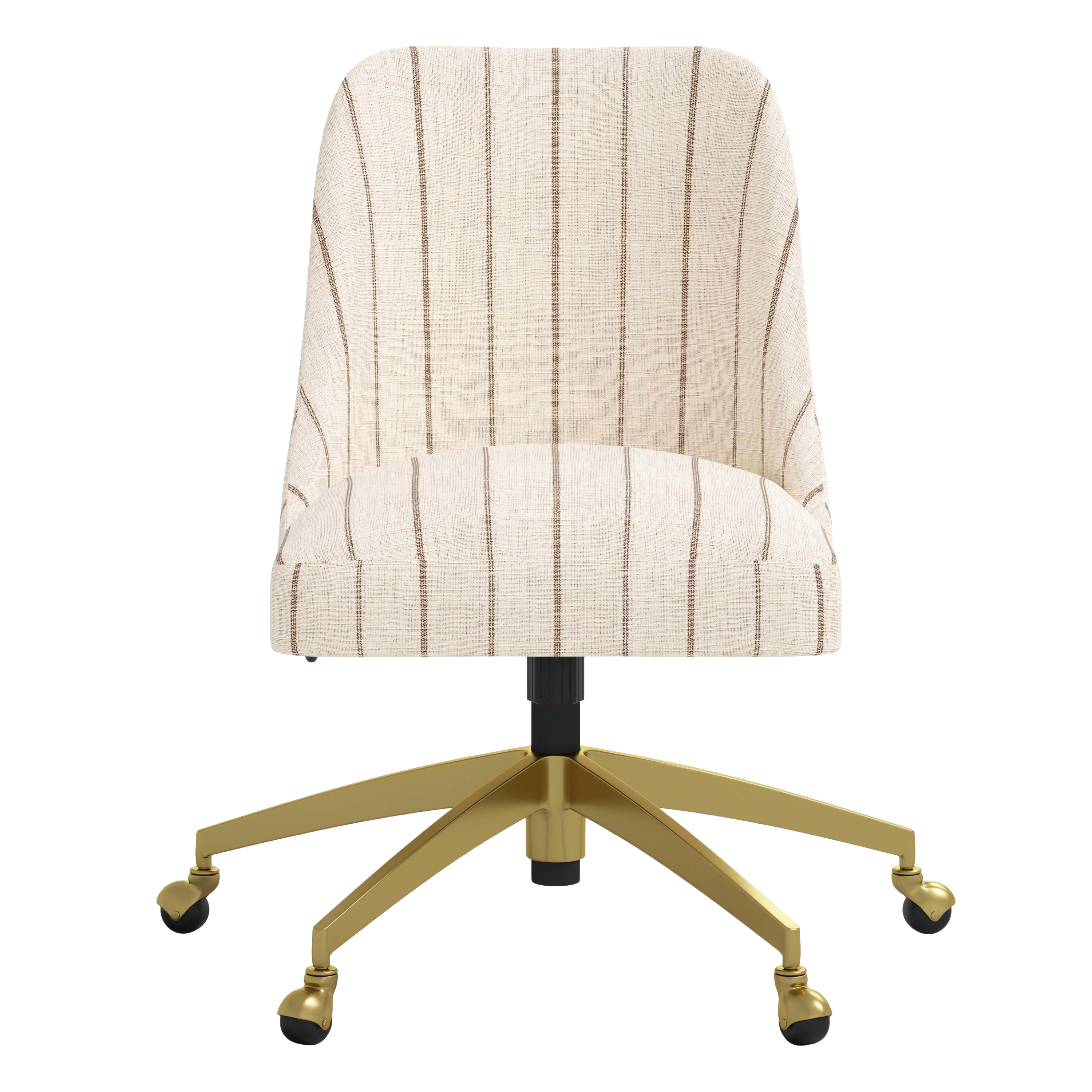 White striped office chair with gold base on a white background