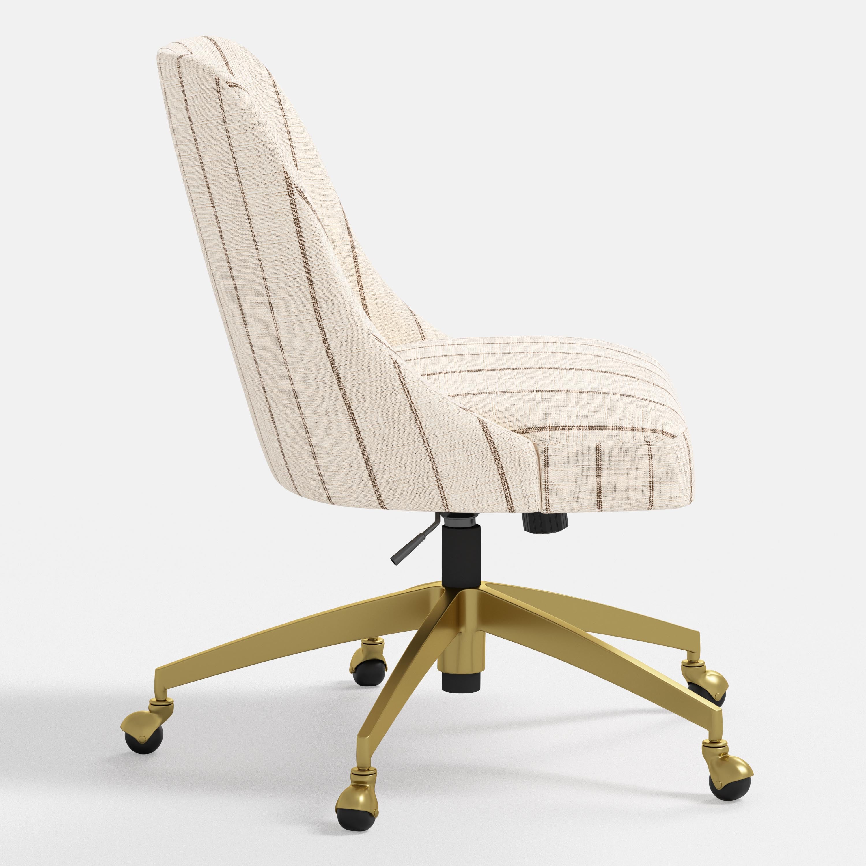 White striped office chair with gold base on a white background