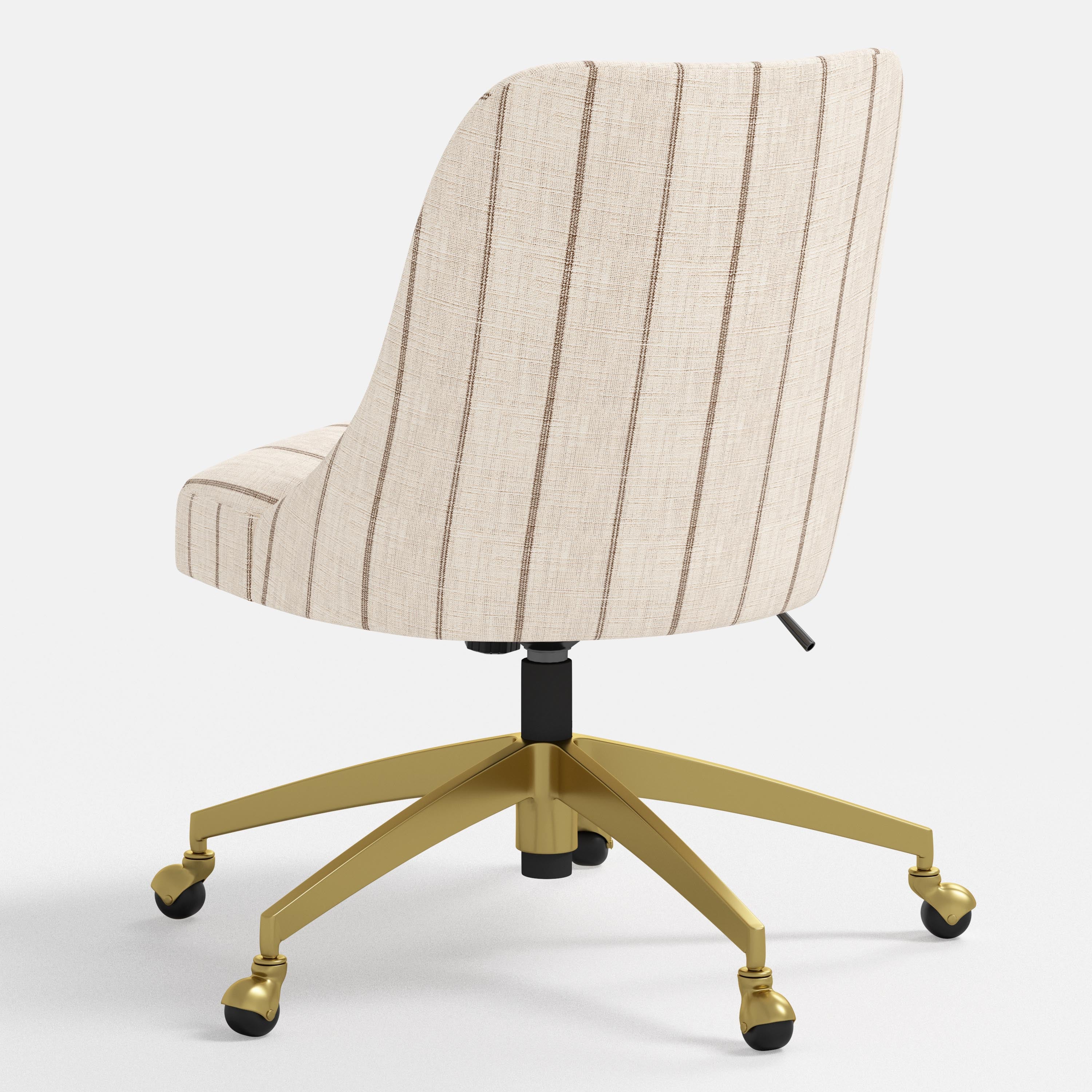 White striped office chair with gold base on a white background