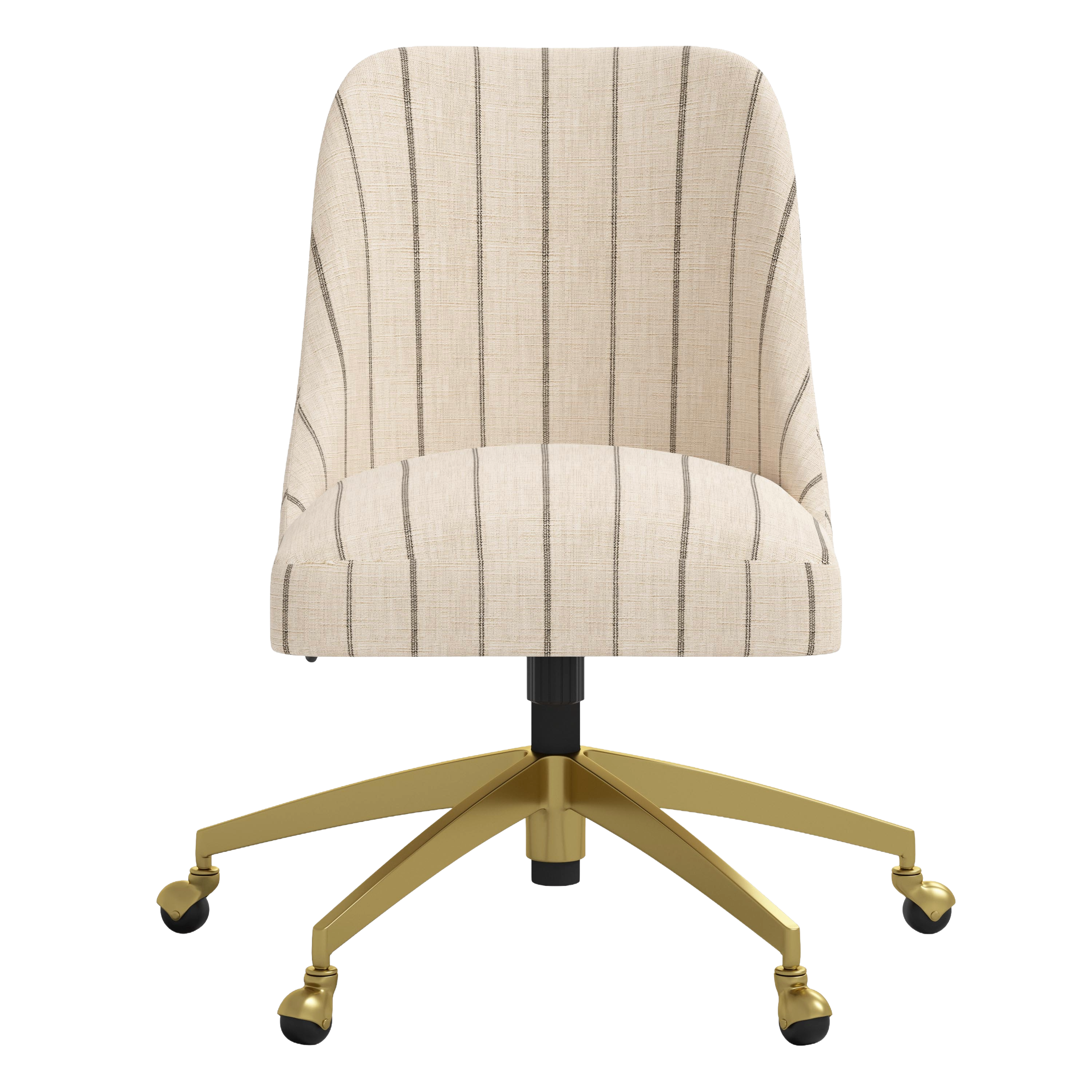 White striped office chair with gold base on a white background
