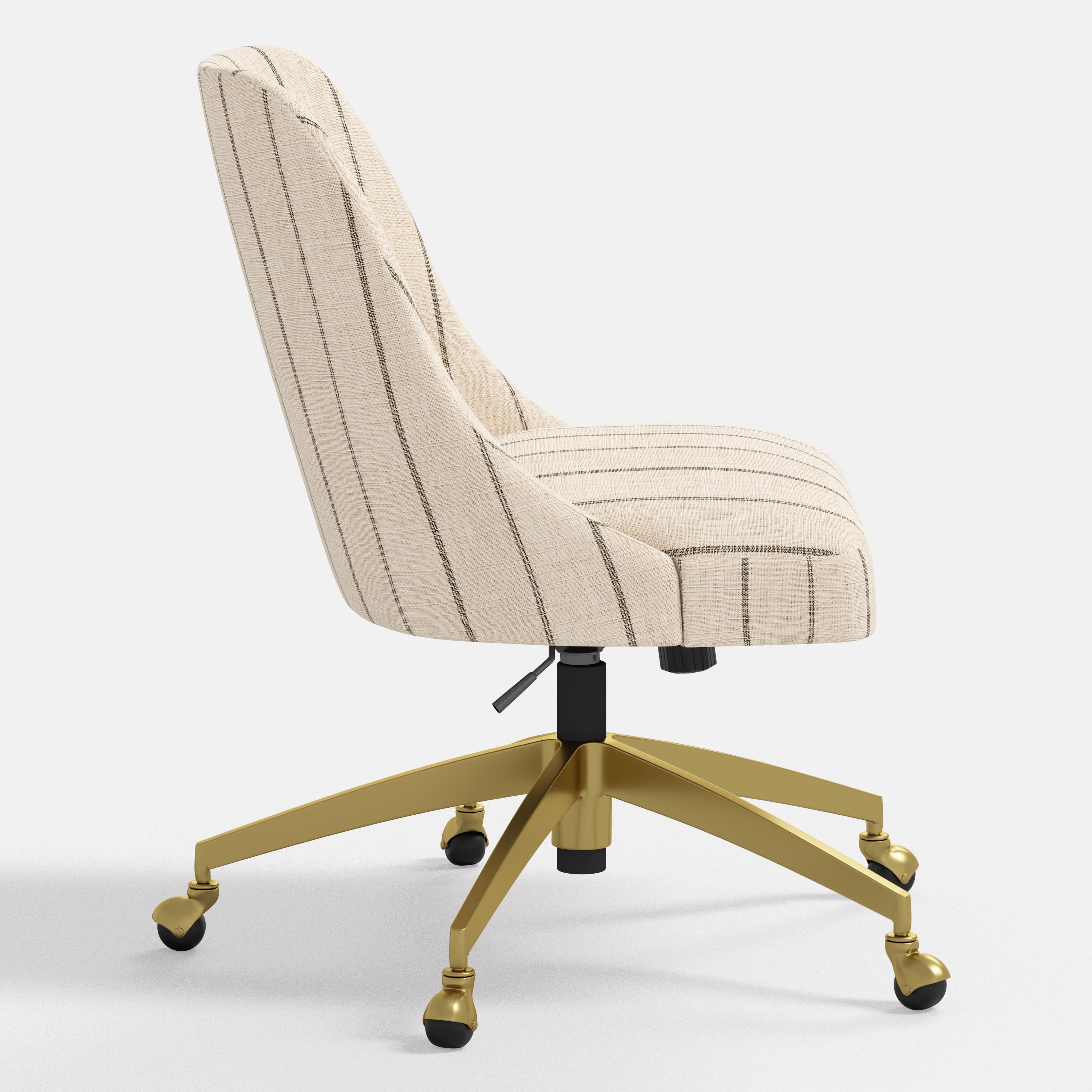 White striped office chair with gold base on a white background