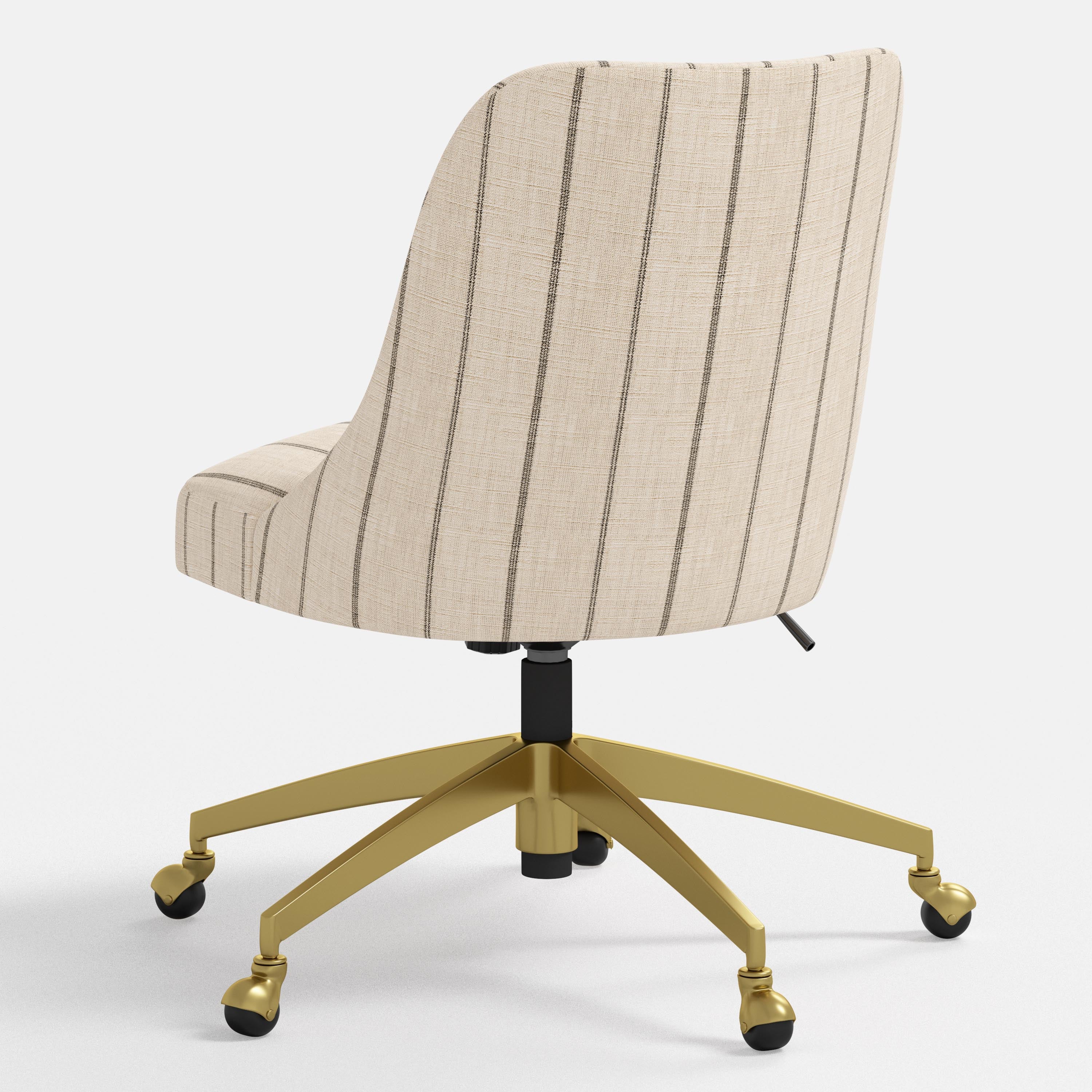 White striped office chair with gold base on a white background