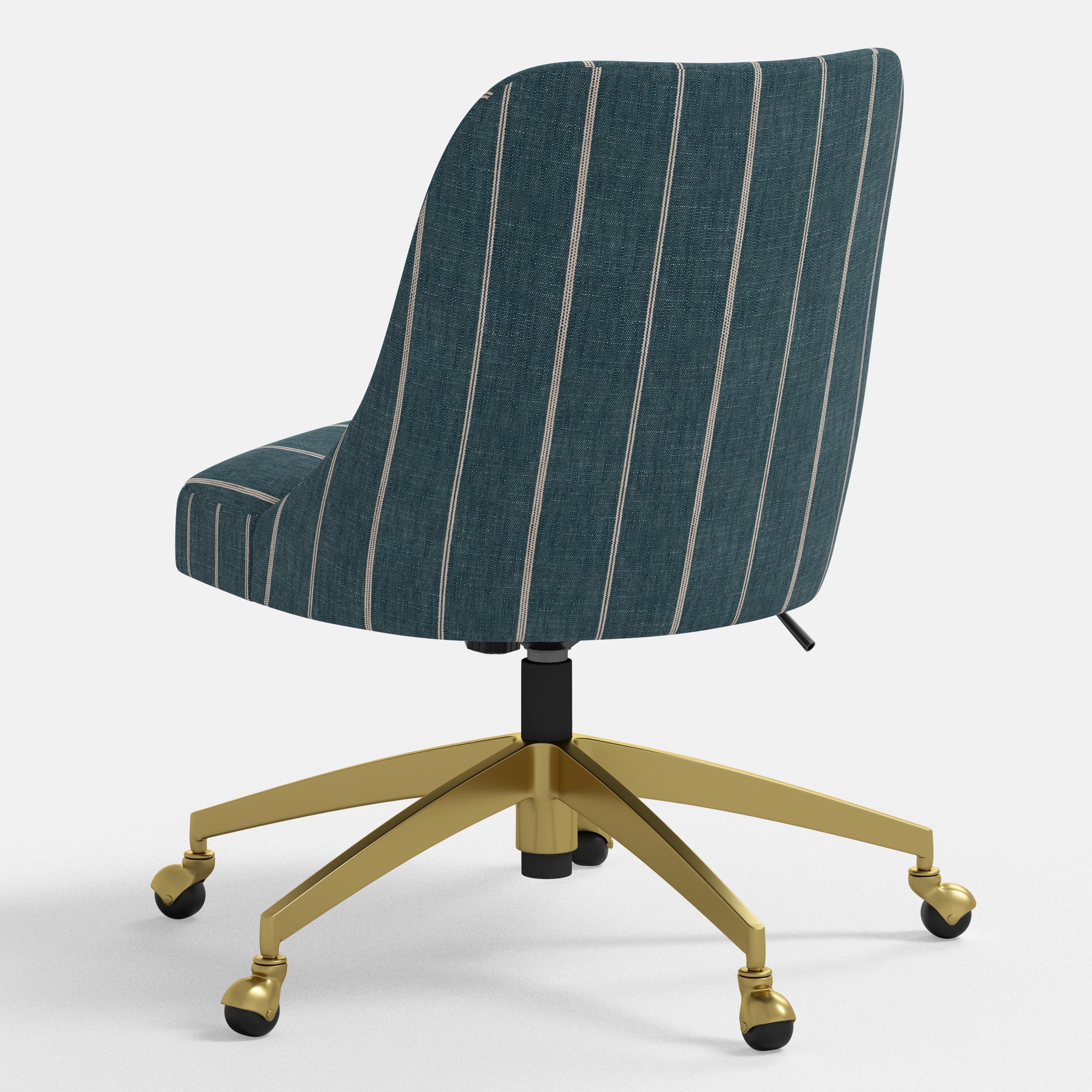 Chair with blue striped backrest and gold base on a white background