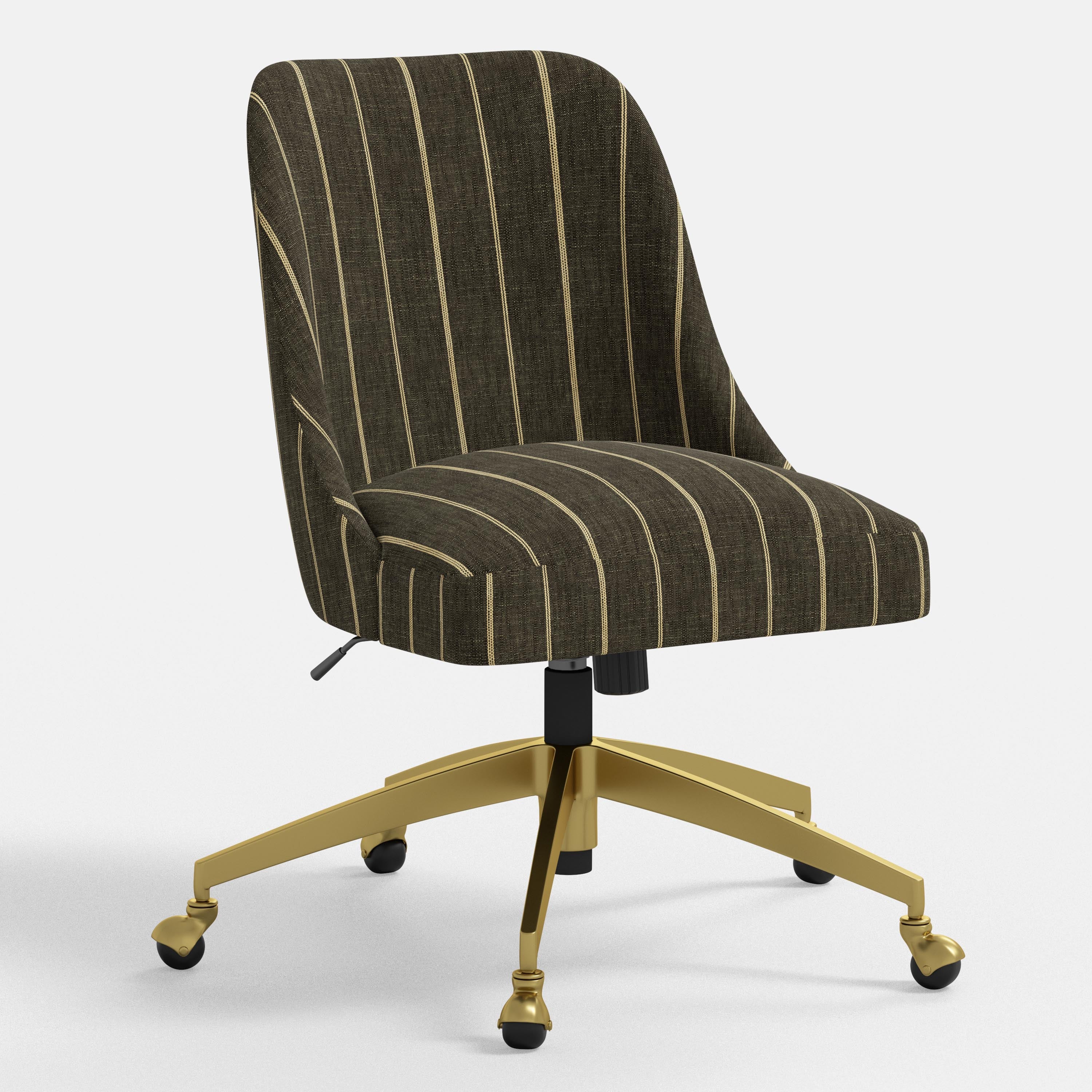Chair with striped backrest and gold base on a white background
