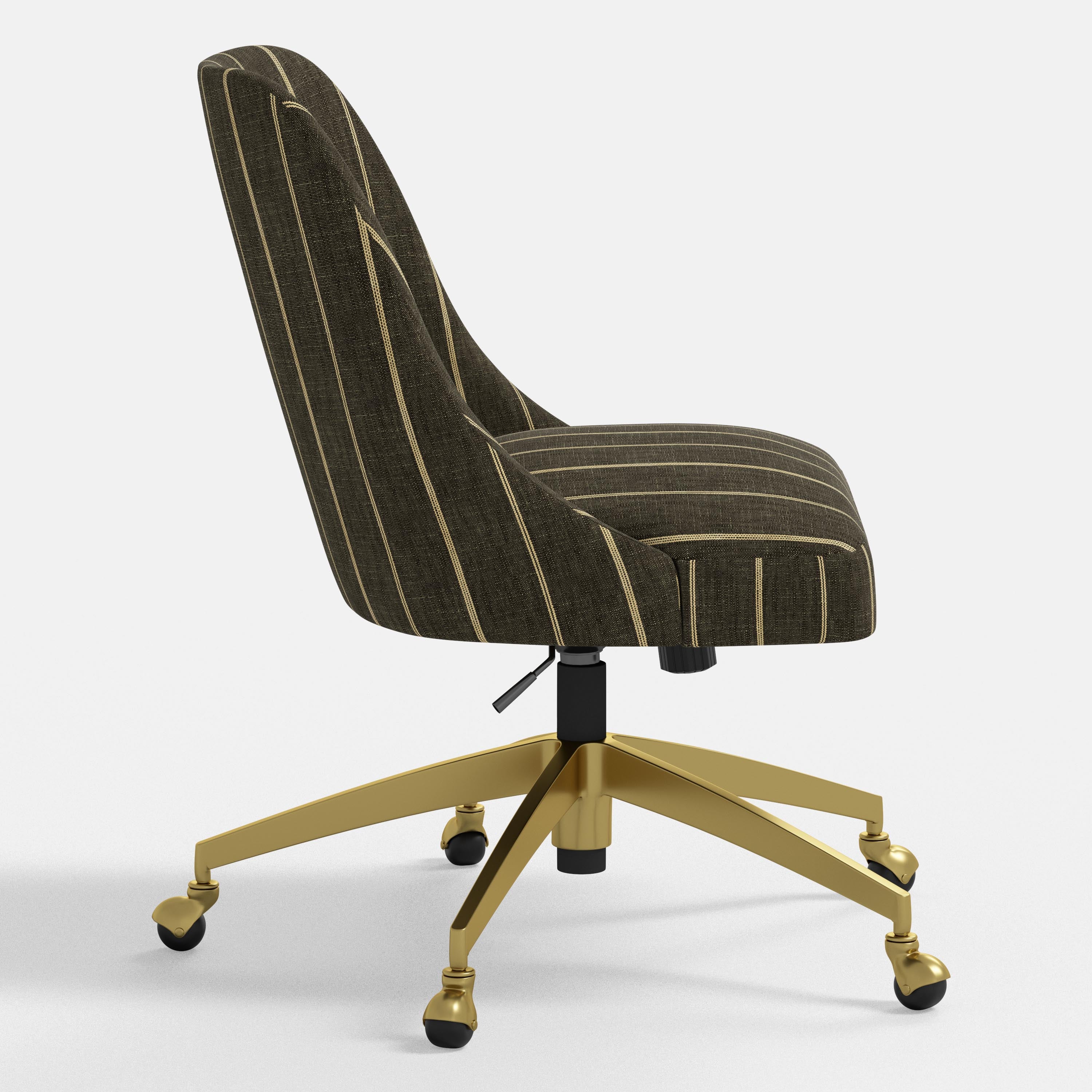 Chair with striped backrest and gold base on a white background