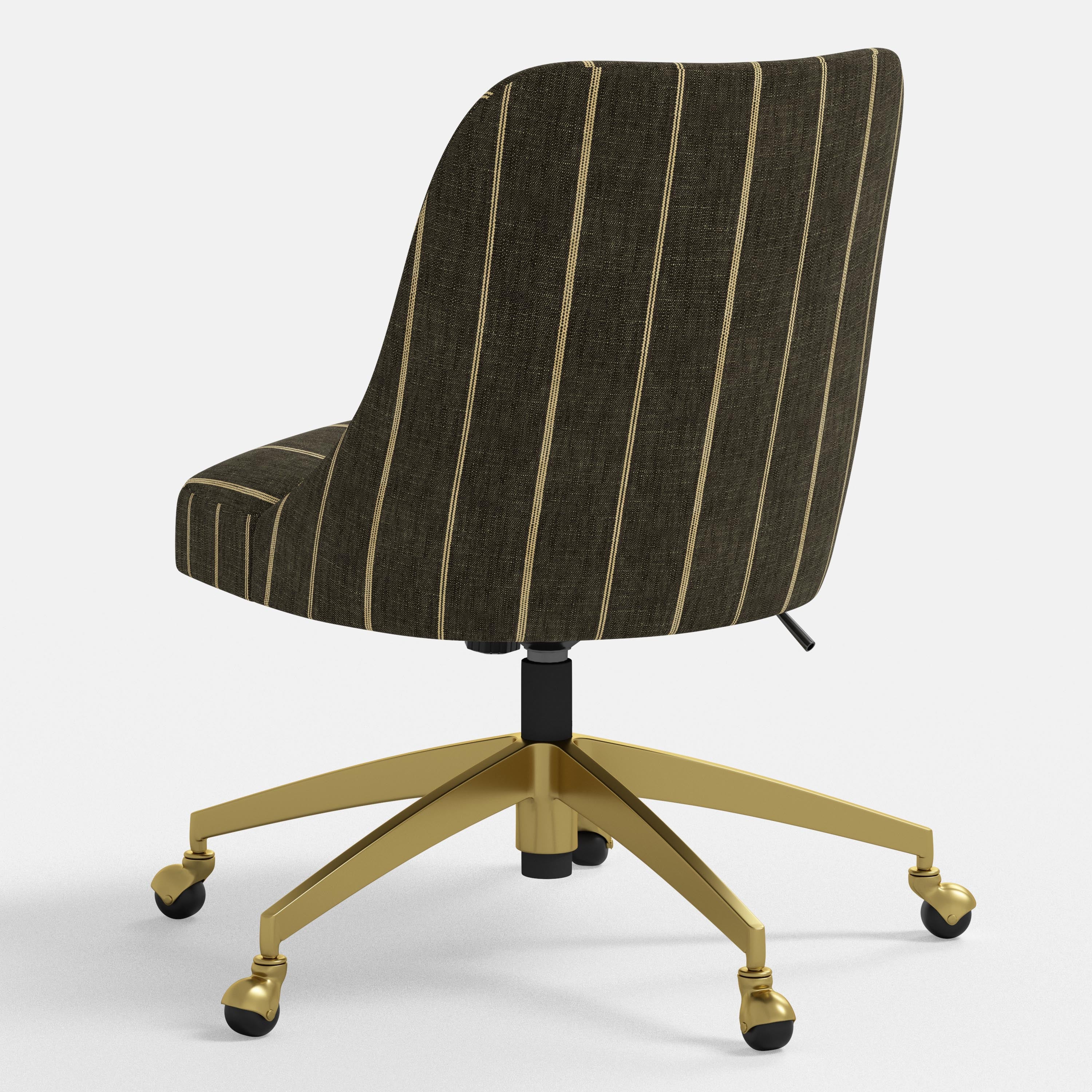 Chair with striped backrest and gold base on a white background