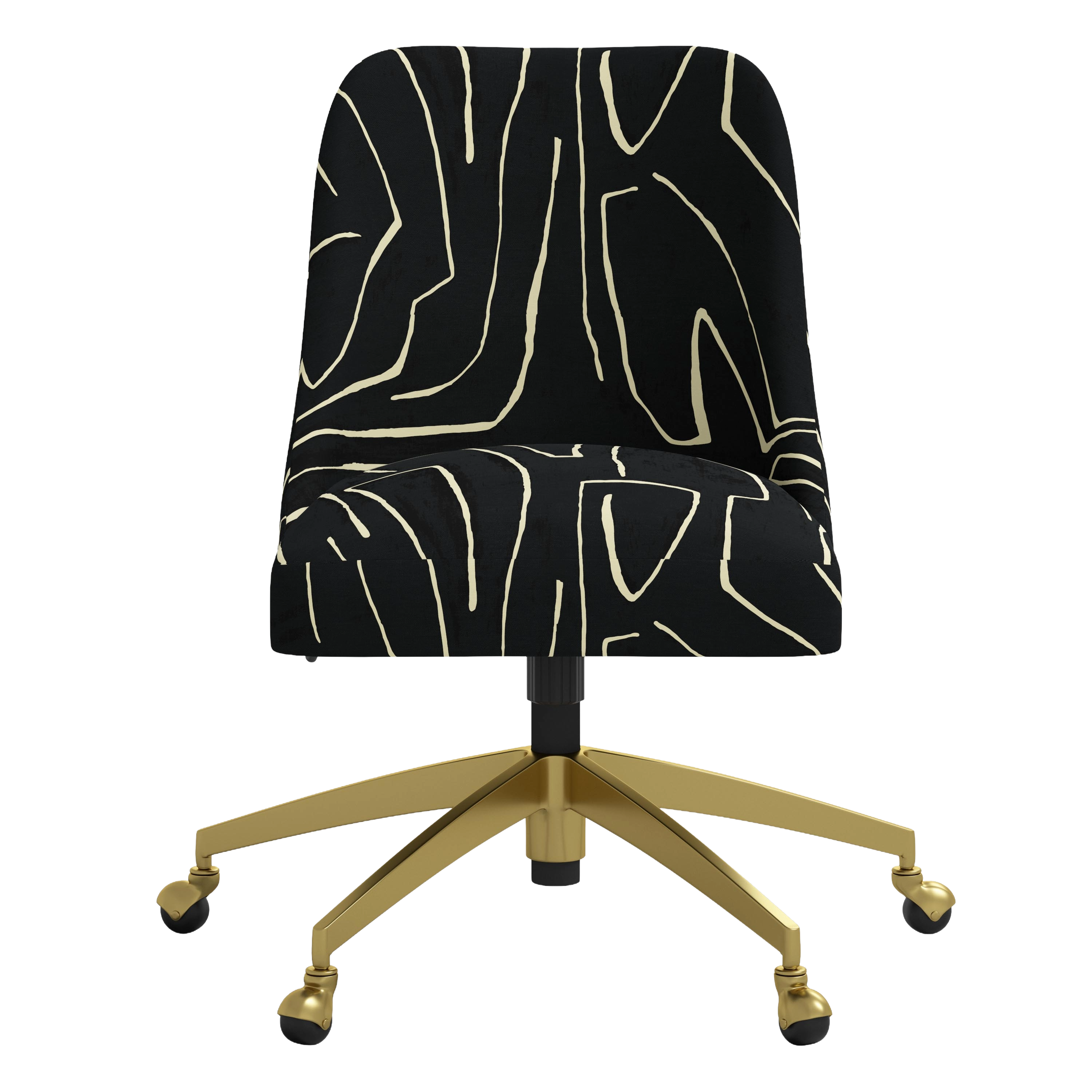 Black office chair with gold accents on a white background