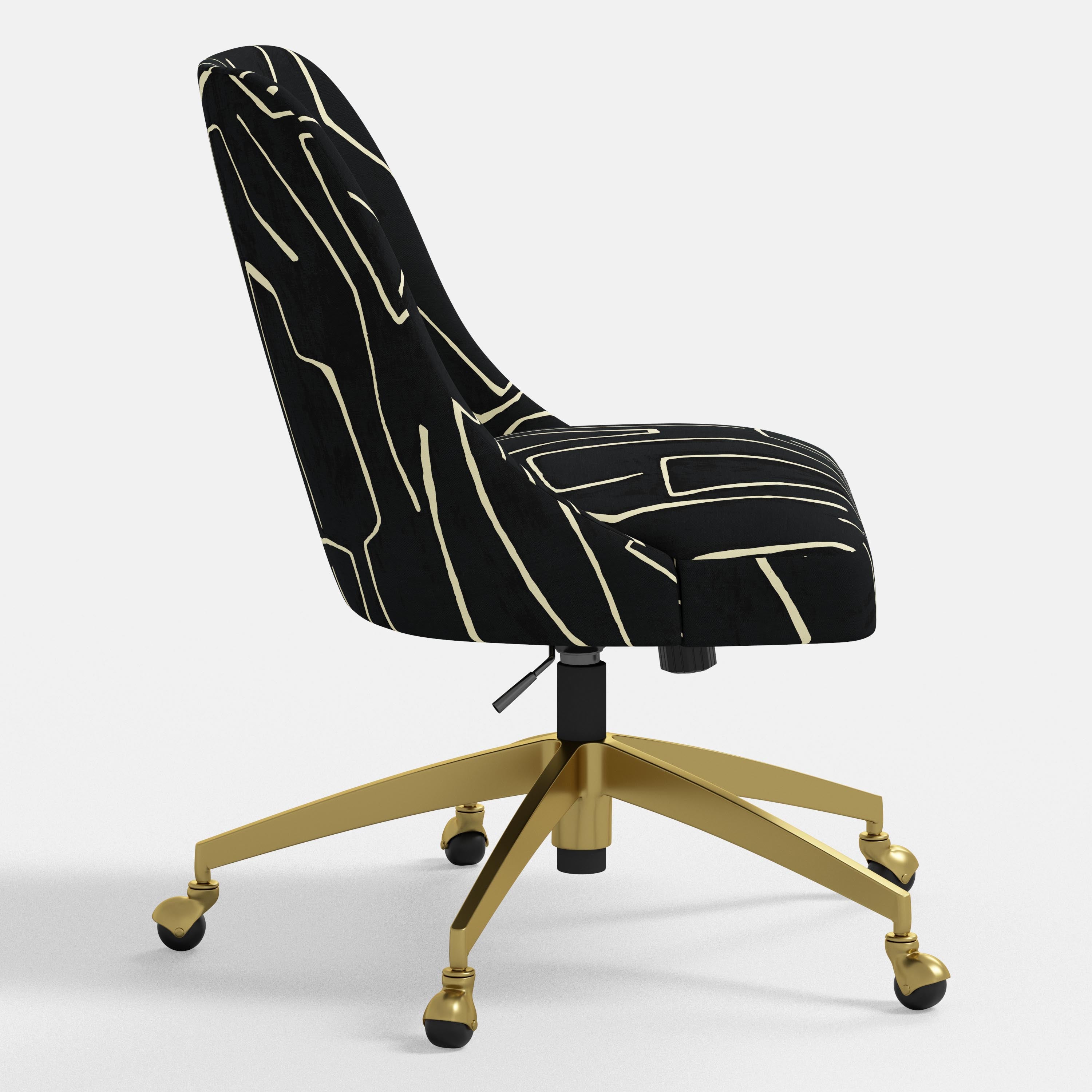 Black office chair with gold accents on a white background
