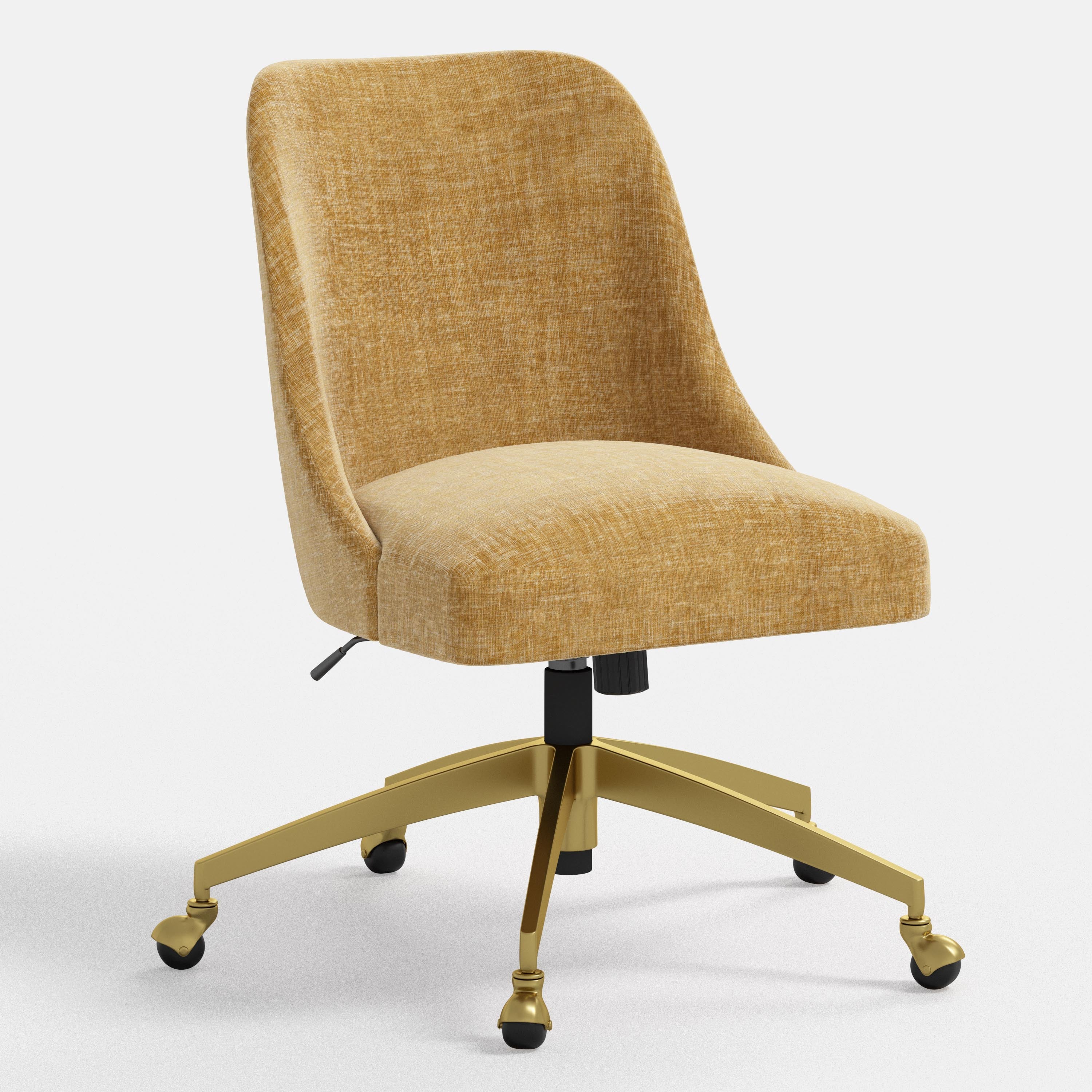Yellow office chair with gold base on a white background