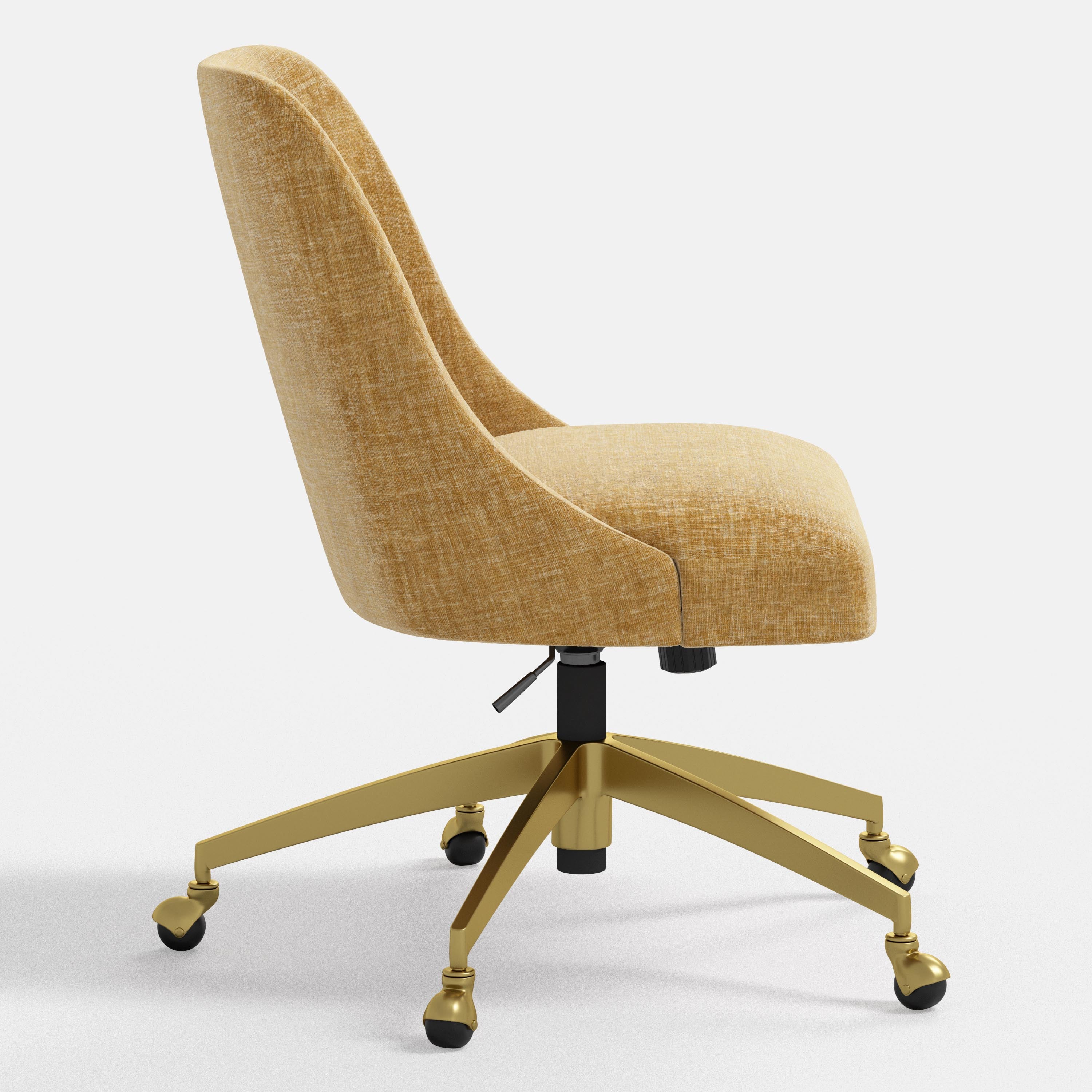 Yellow office chair with gold base on a white background