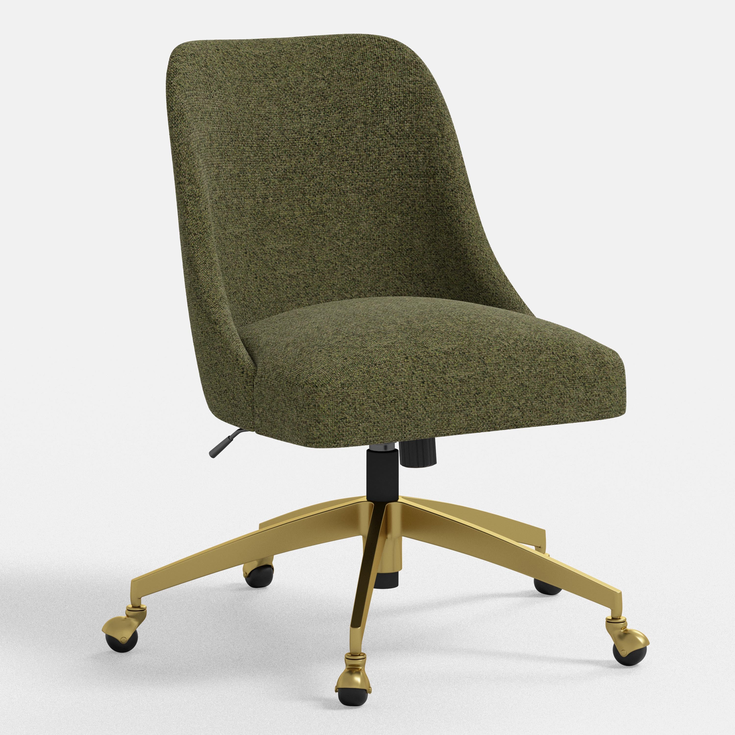 Green office chair with gold base on a white background