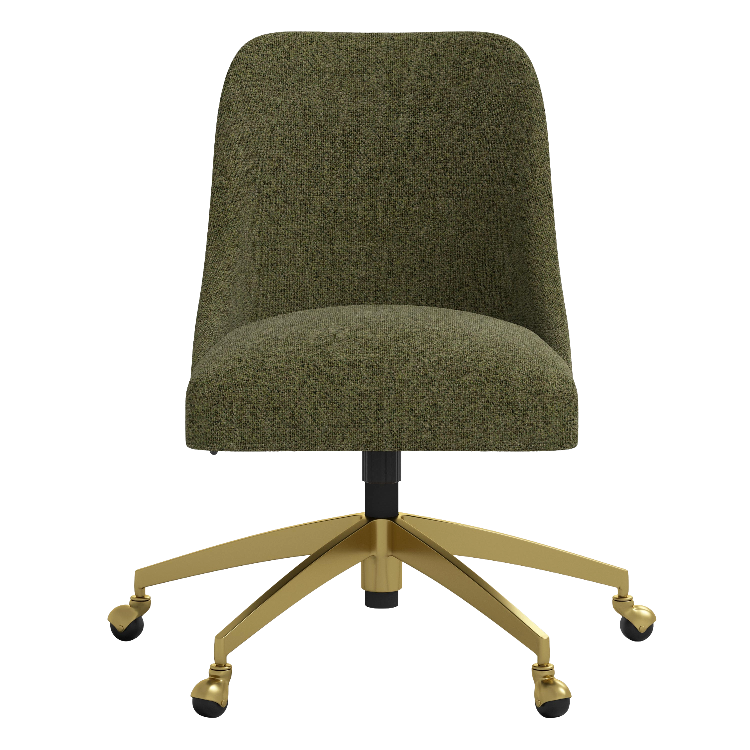 Green office chair with gold base on a white background