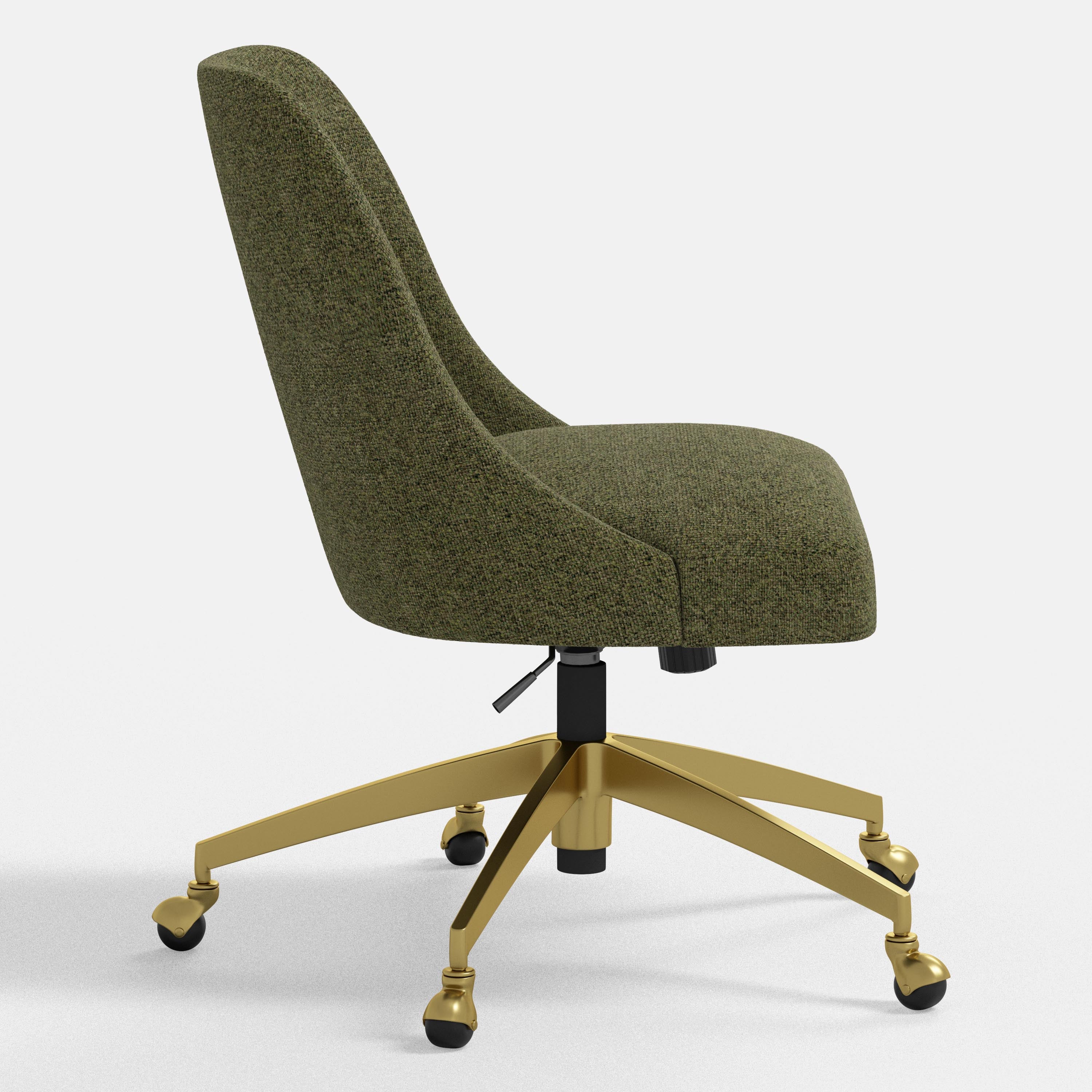 Green office chair with gold base on a white background