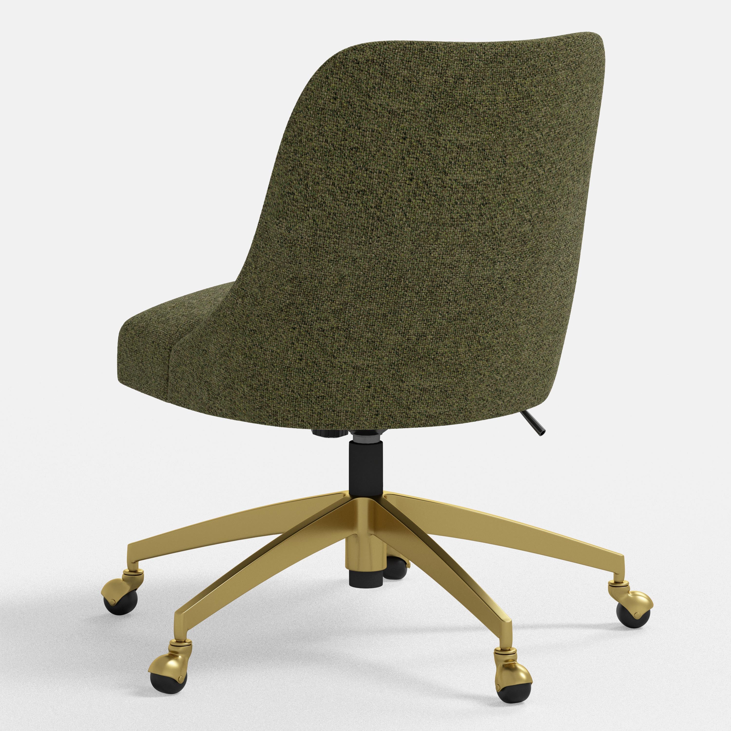 Green office chair with gold base on a white background