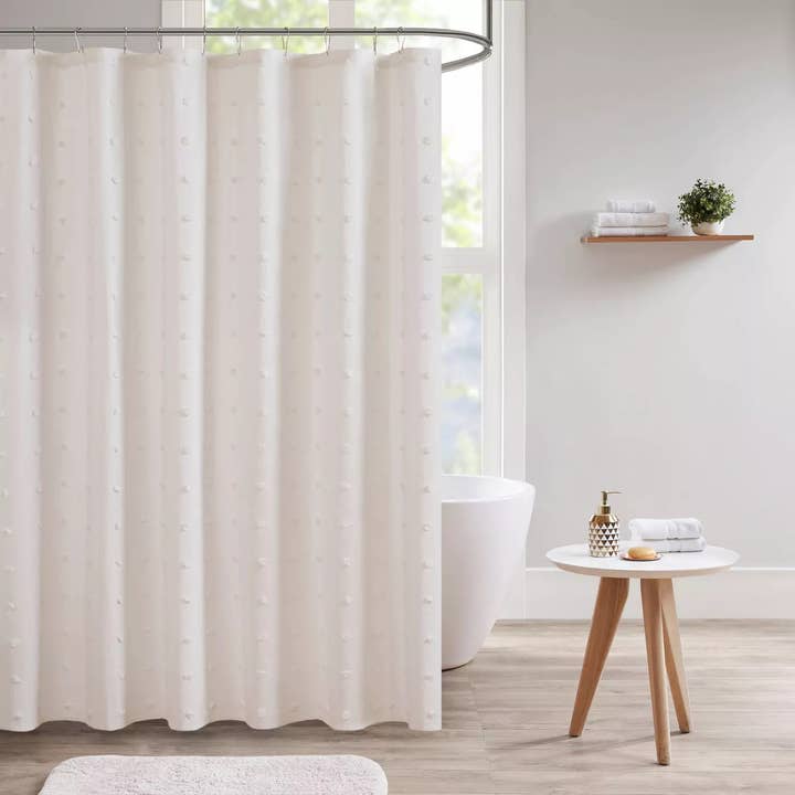 Cotton Jacquard Pom-Pom Shower Curtain