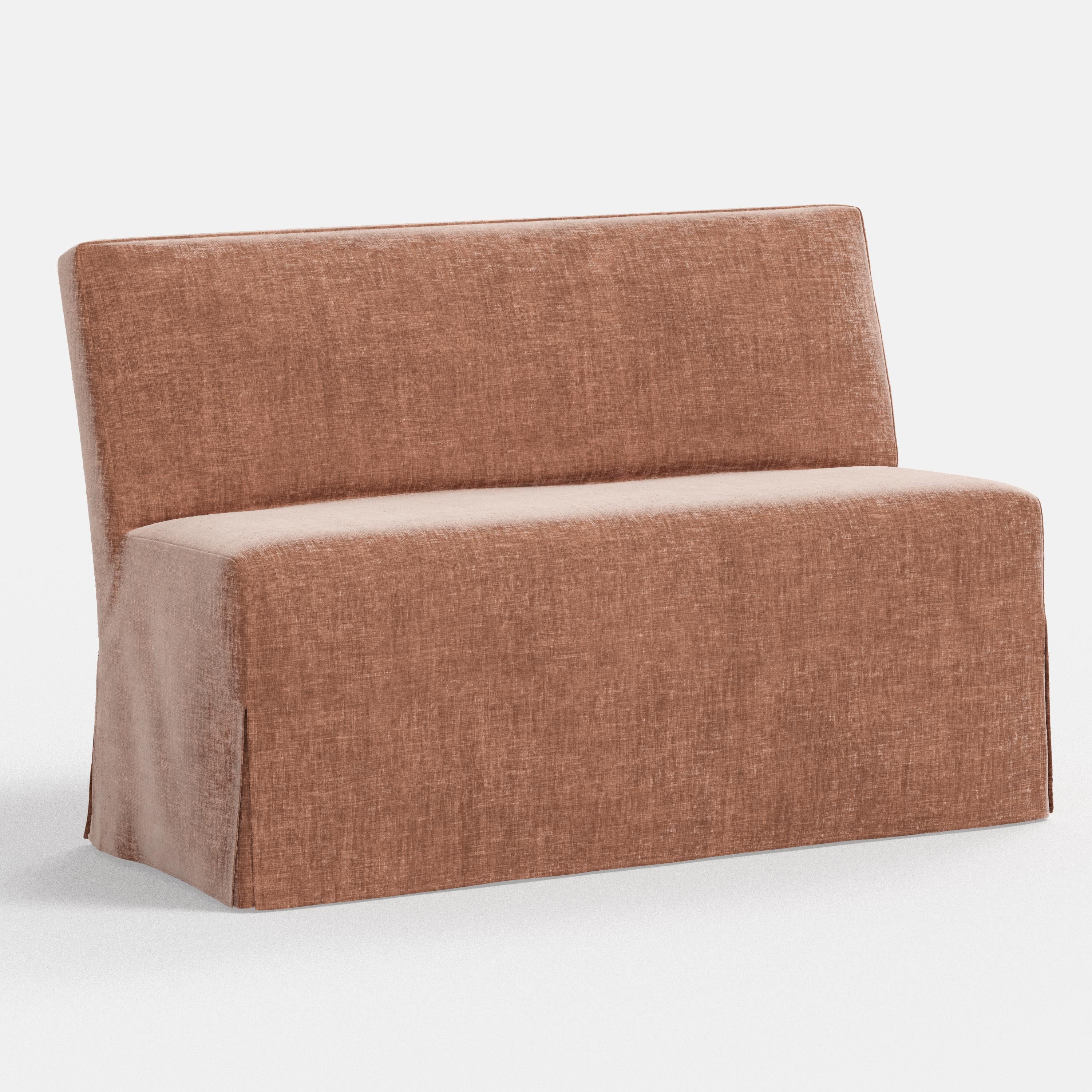 Brown upholstered bench on a white background