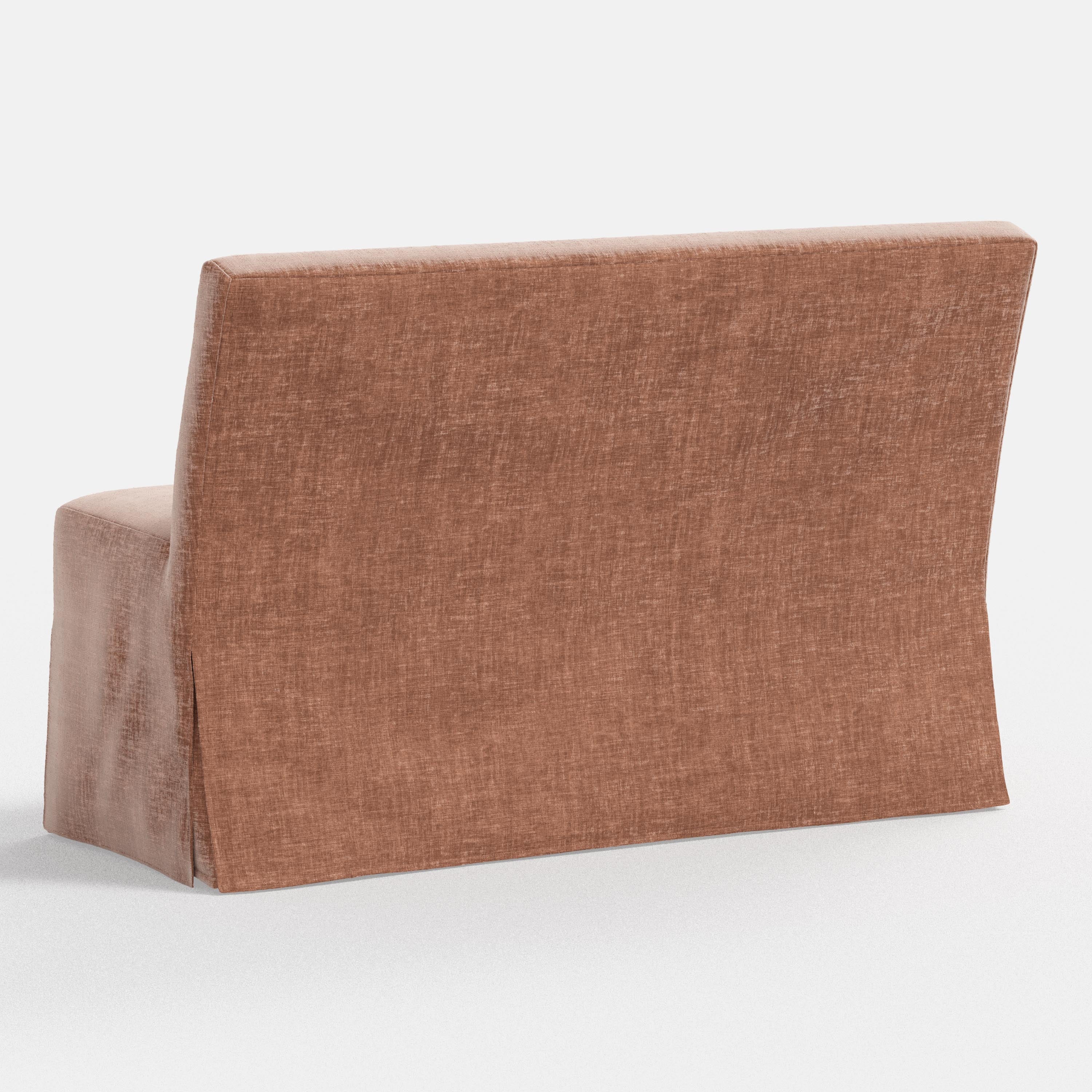 Brown upholstered bench on a white background