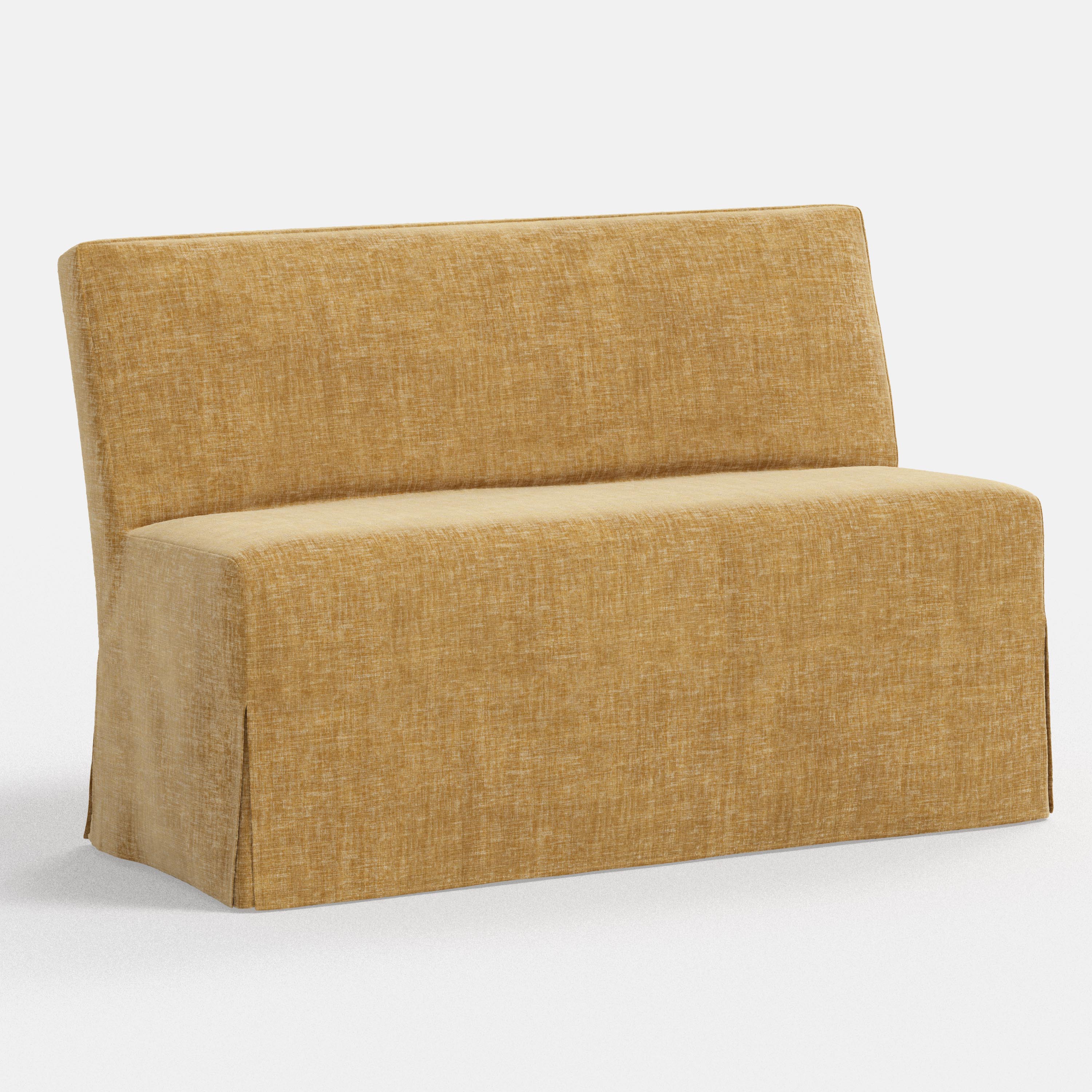 Yellow upholstered bench on a white background