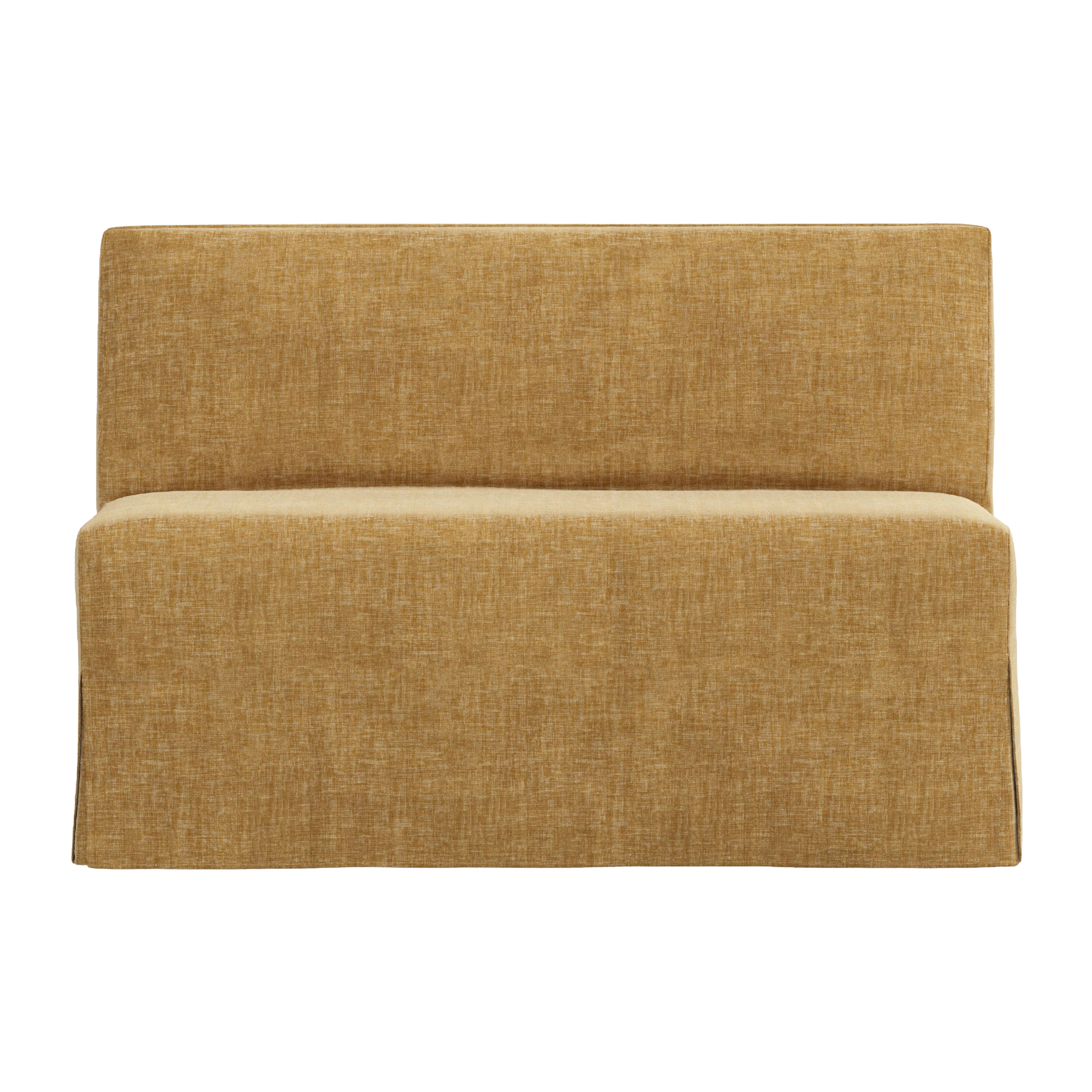 Yellow upholstered headboard on a white background