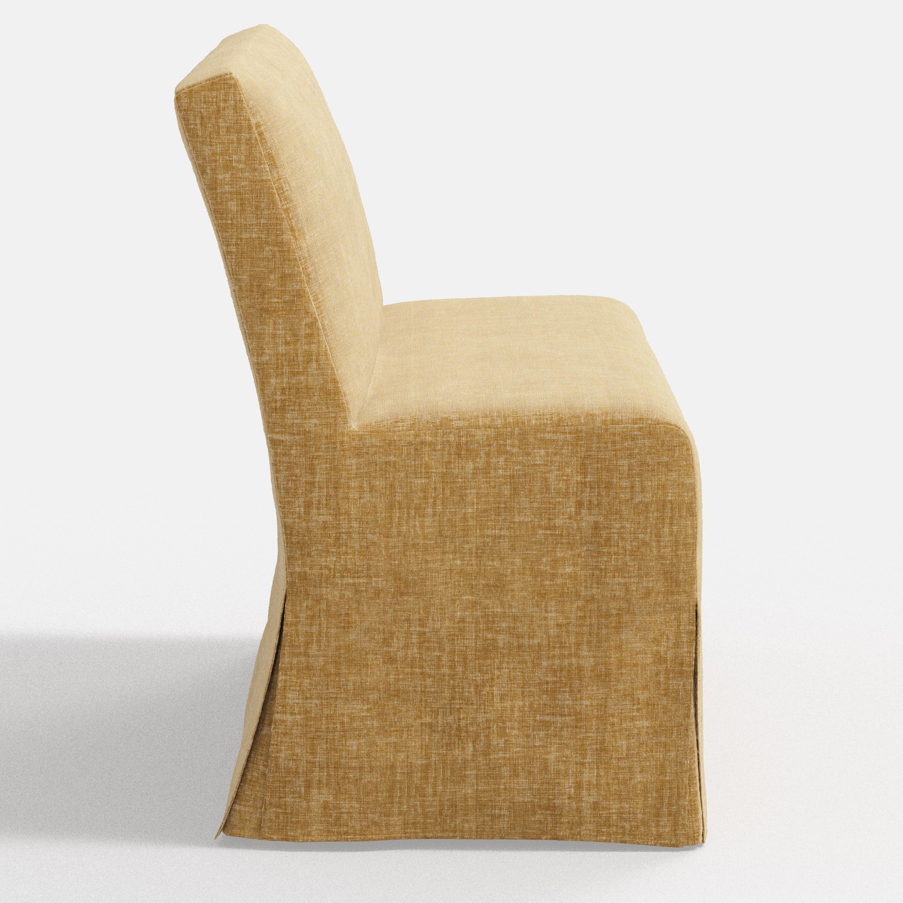 Yellow upholstered bench on a white background