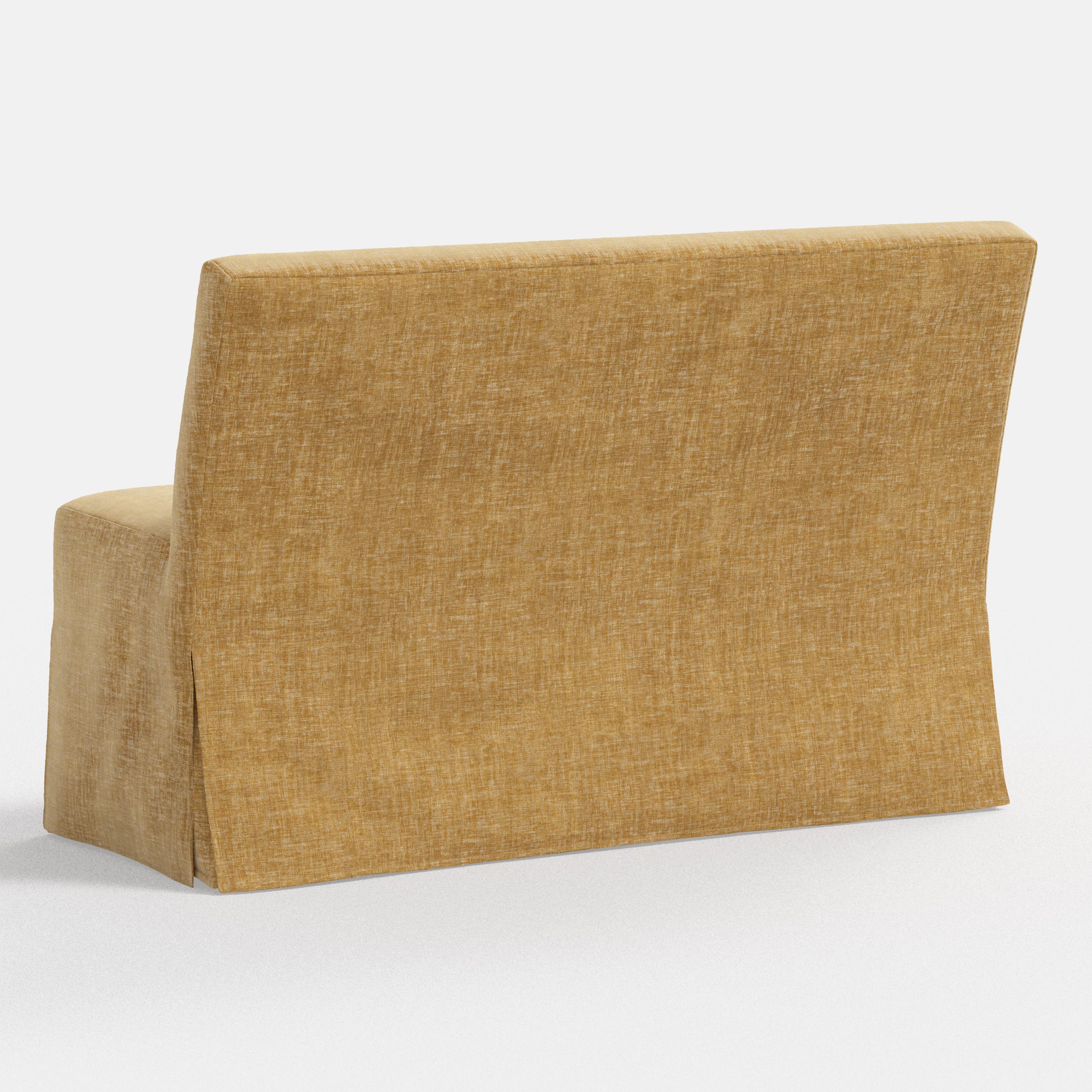Yellow upholstered bench on a white background