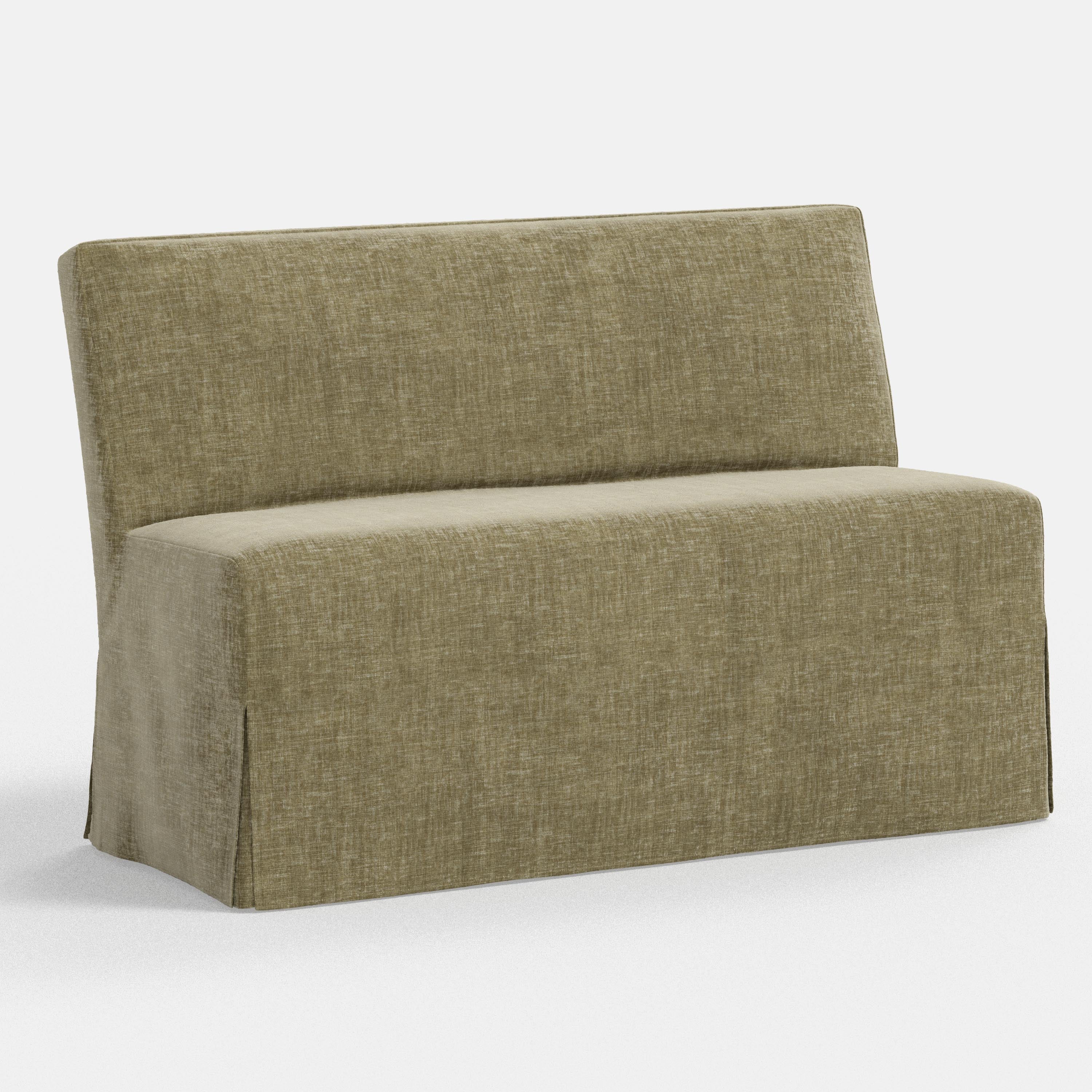 Green fabric bench with a headrest on a white background