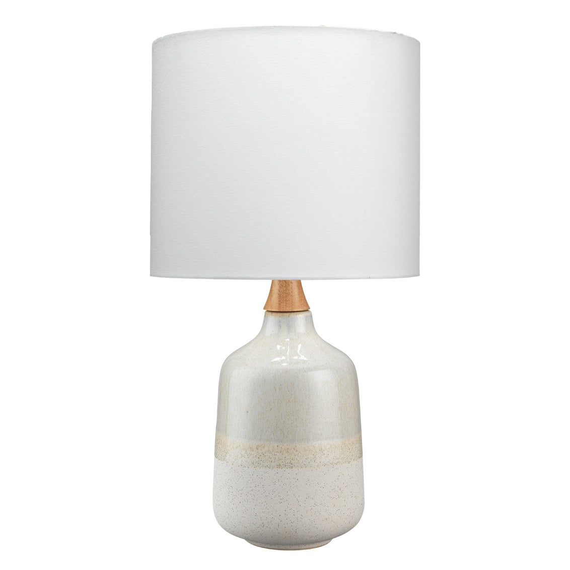 White ceramic table lamp with a white fabric lampshade