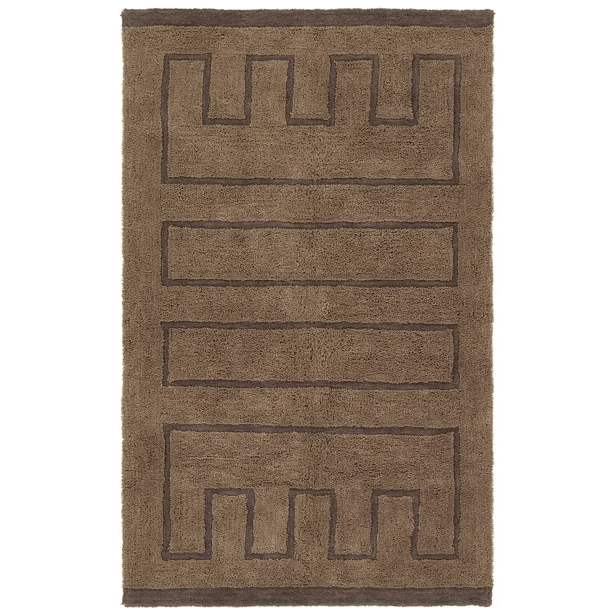 Two-toned brown rug with geometric pattern