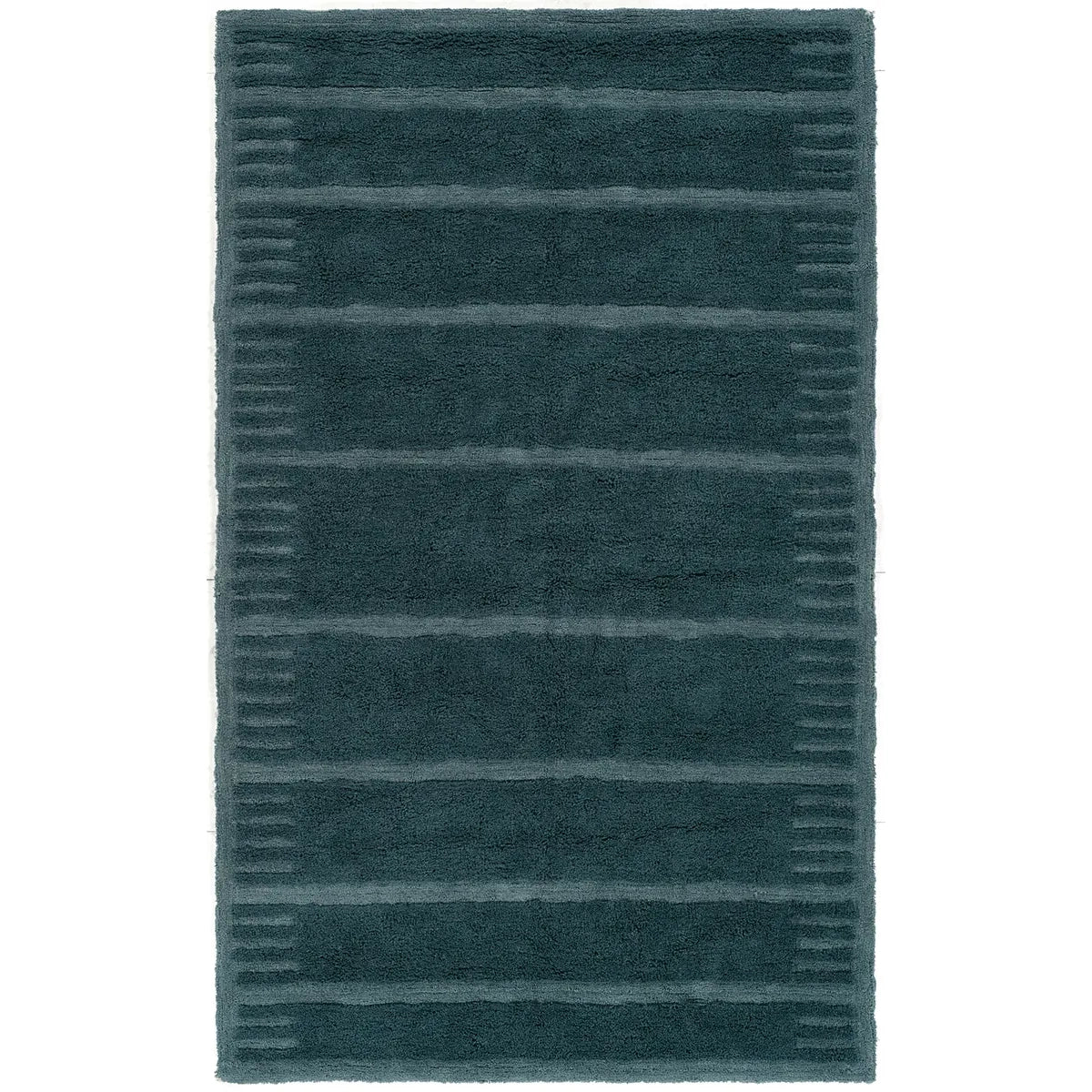 Teal rug with striped pattern on a white background