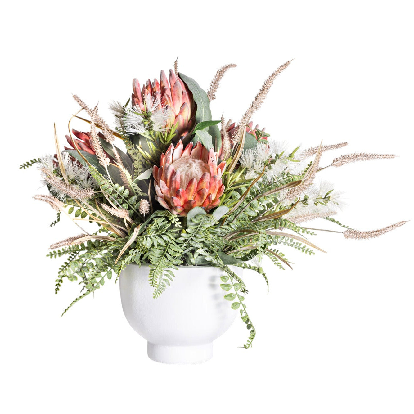 Mixed Floral Arrangement in 9" White Mack Compote Planter