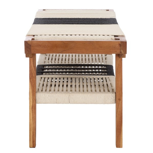 Wooden stool with woven seat and backrest on a white background