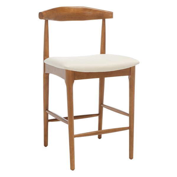Wooden chair with a white cushion on a white background